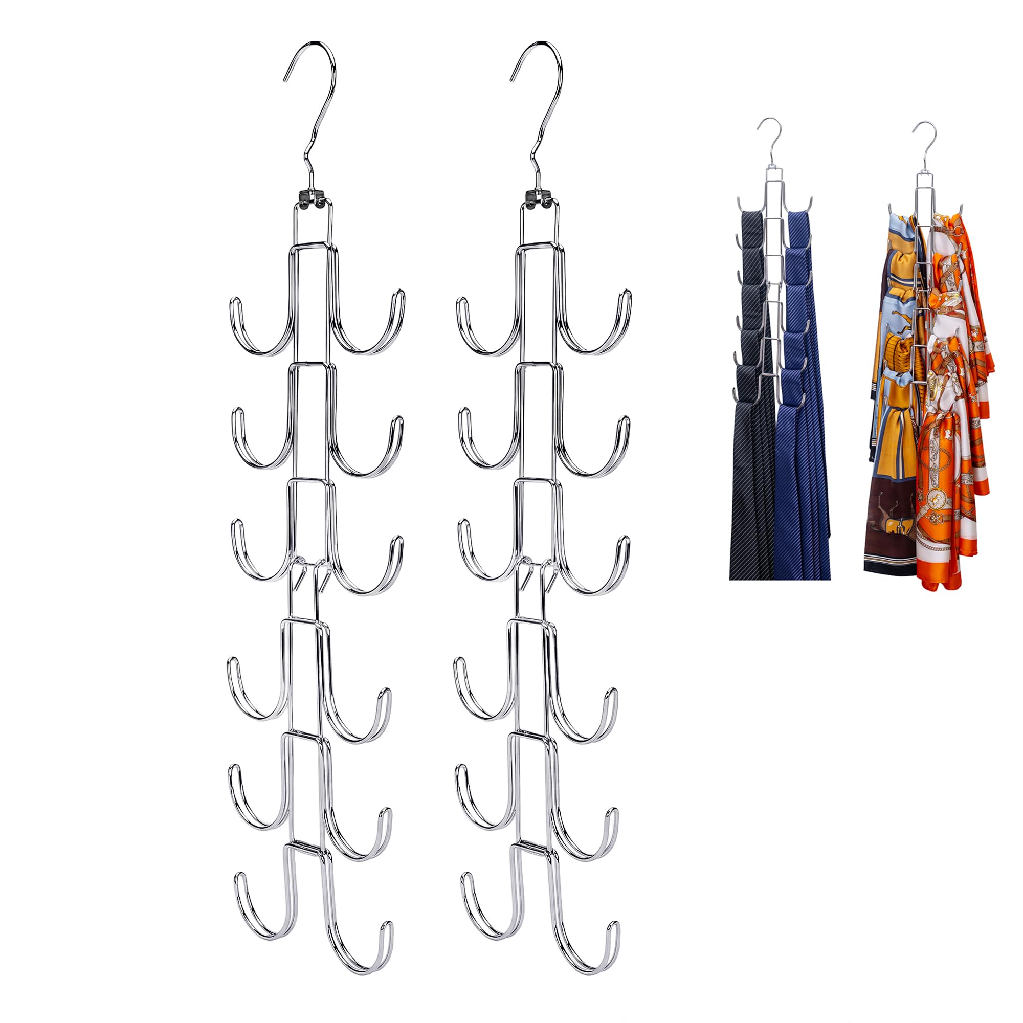 EssenFlolis 2 Pack Metal Scarves & Ties Organiser, 6 Layers 12 Hooks