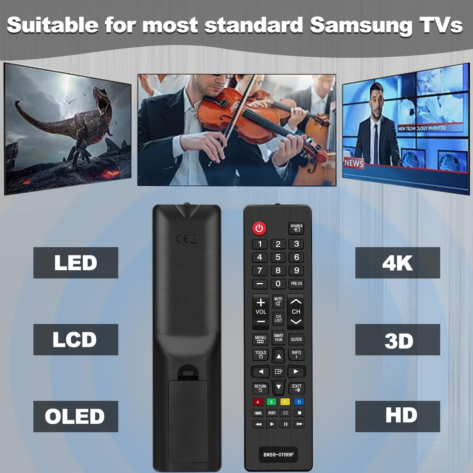 2 Pezzi Telecomando Universale per Samsung Smart TV, BN59-01199F Sostitutivo Telecomando, Compatibile con Samsung Smart TV LCD LED HDTV 3D 4K, Nessuna Configurazione, Telecomando TV Universale