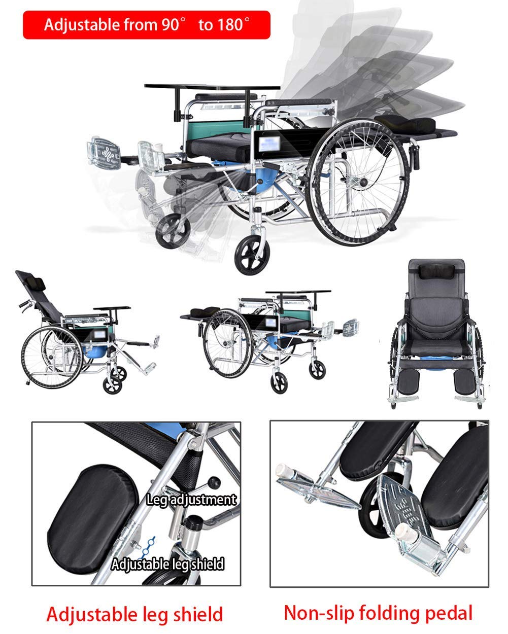 Silla de ruedas con reposacabezas, silla de ruedas eléctrica plegable y ligera, protección antimicrobiana, silla de transporte plegable es portátil, ruedas traseras grandes de 24 pulgadas,