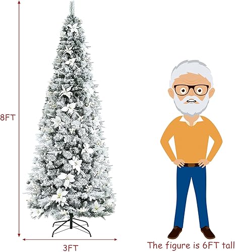 Miniatura 8 de Happygrill Árbol de Navidad artificial de 8 pies con bisagras con 807 puntas de ramas, árbol de Navidad delgado con soporte de metal, bayas blancas