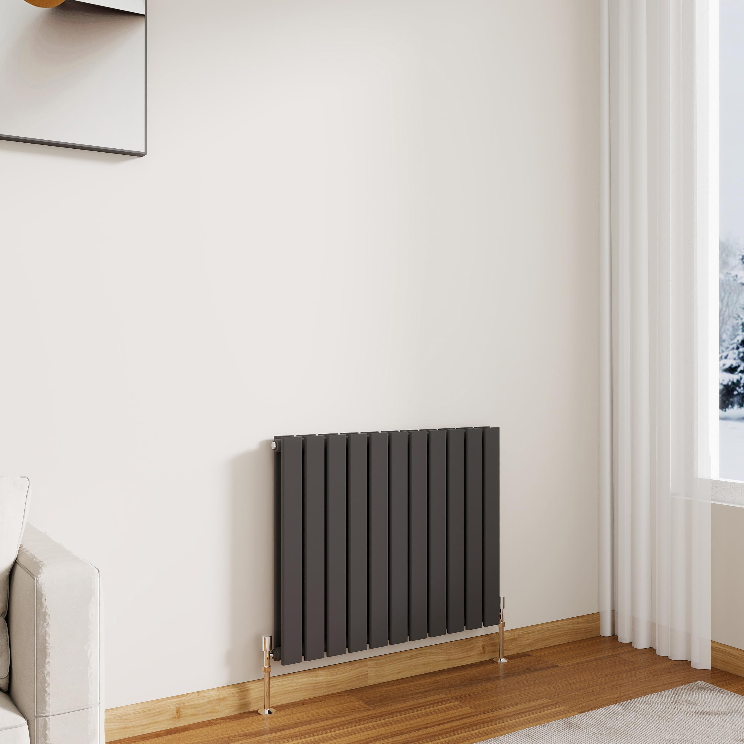 Modern Horizontal Flat Panel Radiator,600x748mm Anthracite Double Stylish Panel Central Heating Heater, Perfect Efficient Hall Radiator, Traditional Wall Mounted Rads, Design Grey Radiator