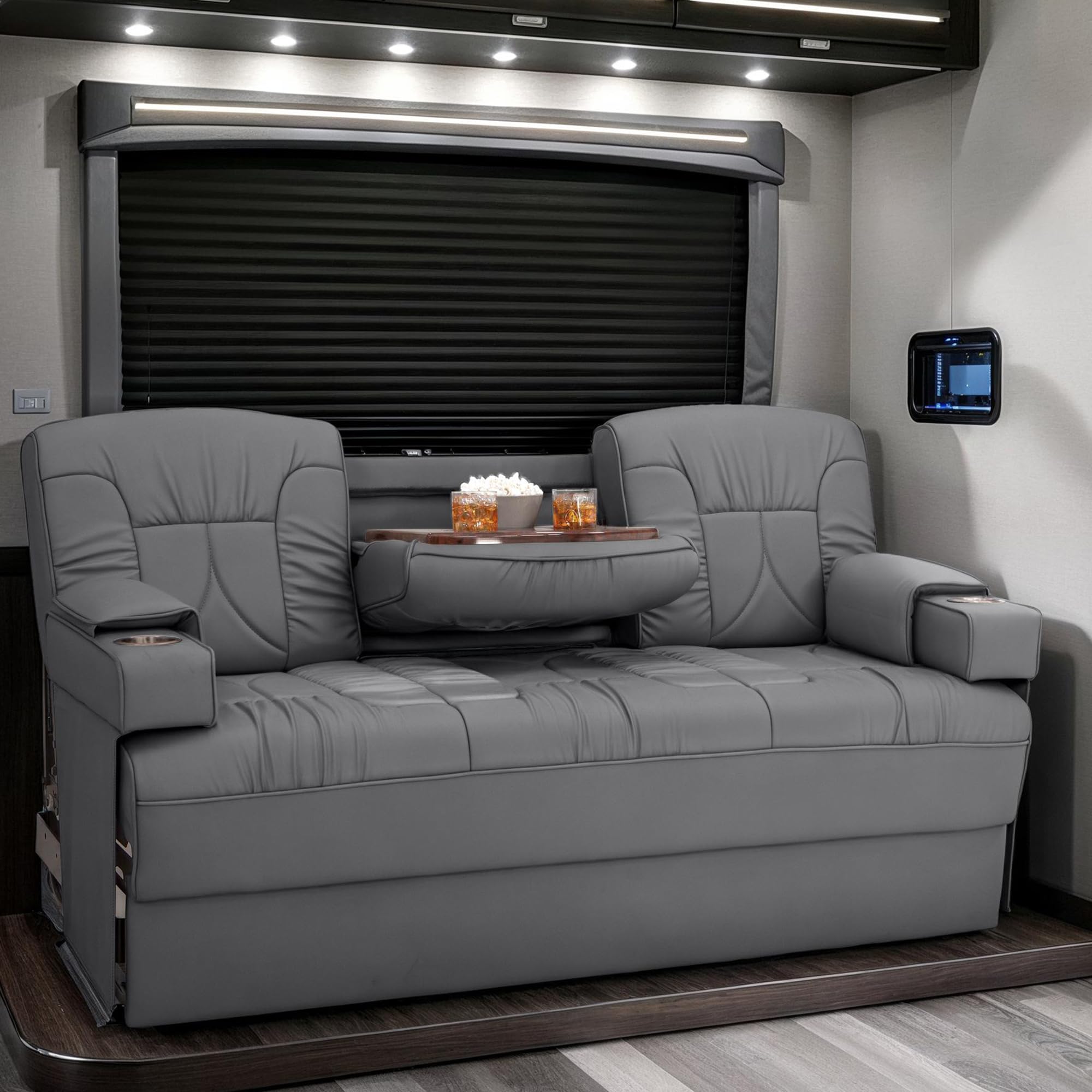 Qualitex De Leon Console SL RV Sofa Bed, 68" Wide, Ulitmate Leather, Charcoal