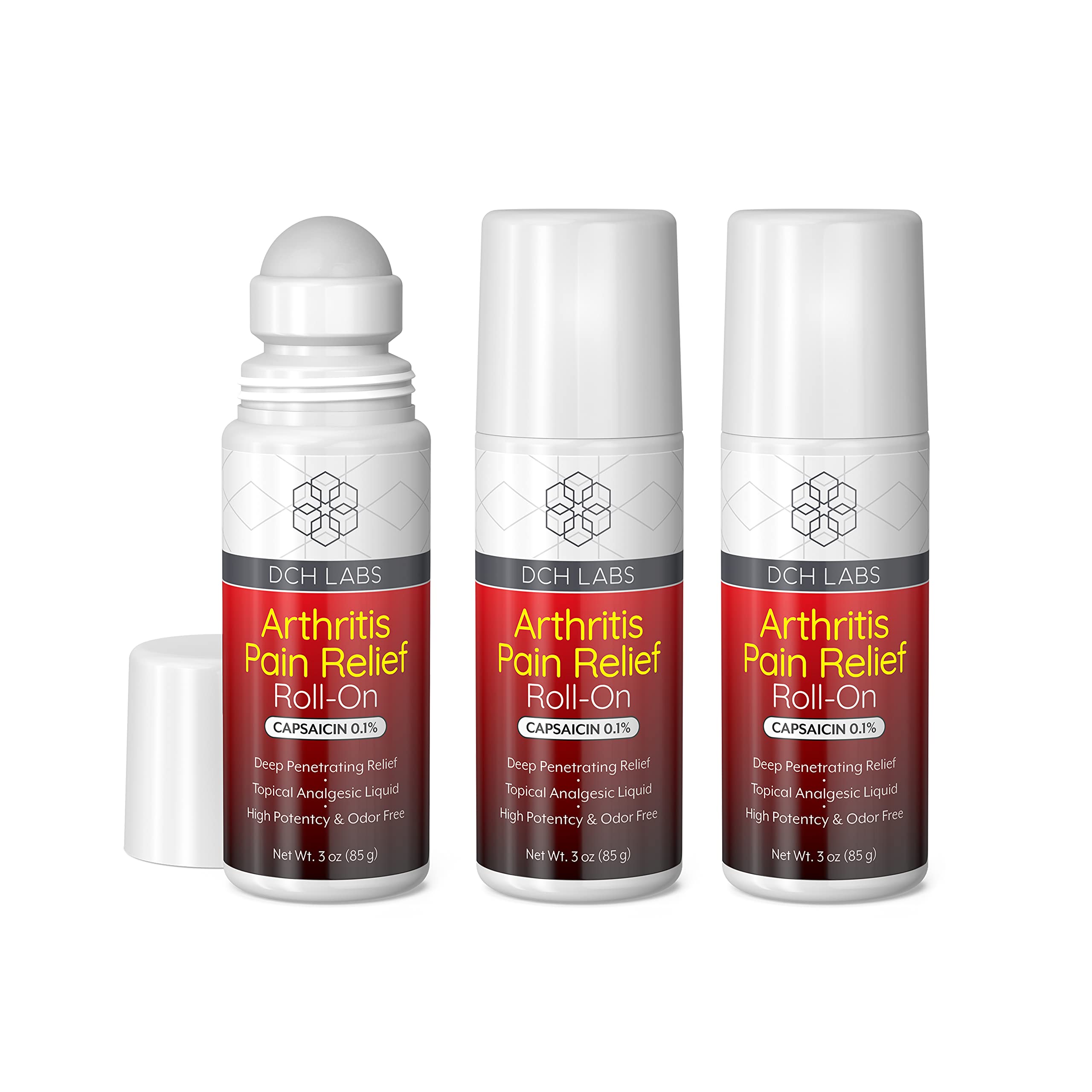 Warming Arthritis Pain Relief Roll-on, Deep Penetrating Capsaicin Blocks Your Muscle & Joint Pain Messengers, for Hands, Wrist, Feet, Knees & Back, 3 Ounces (3-Pack)