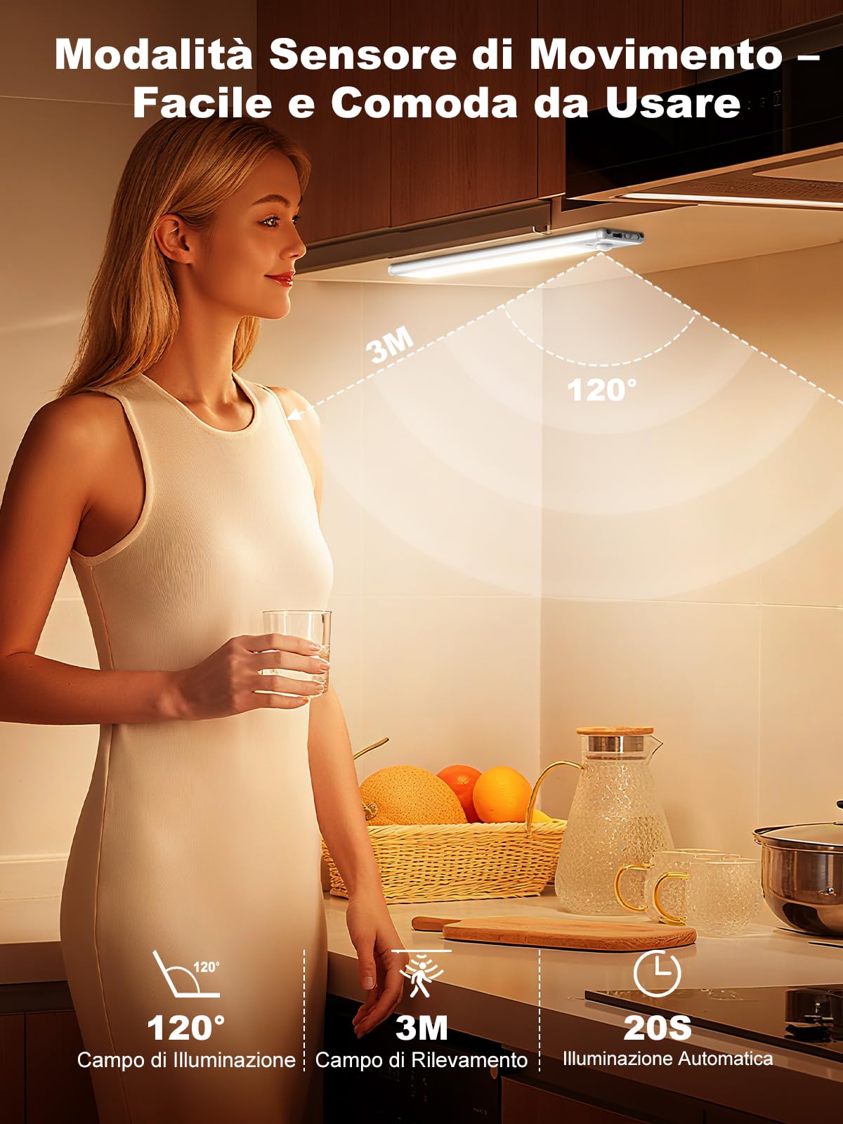 Smiling Shark Luce Armadio LED, HM-02 2 Pack Luce LED Sottopensile Cucina 30CM Magnetica & Sensore Movimento 2000 mAh Ricaricabile Ultra-Piatto & Facile da Installare per Cucina Bagno Camere da Letto