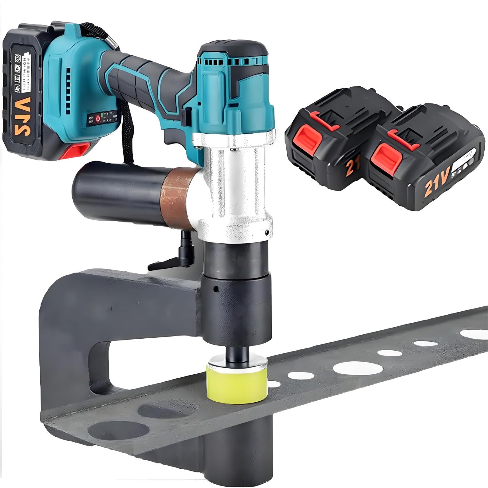 Punzonatrice Idraulica Elettrica per Metallo, Set di Punzoni Spelafili a Batteria con 6 Matrici (16-32 Mm), Gola 150 Mm, per Foratura di Piastre in Alluminio, Rame E Ferro