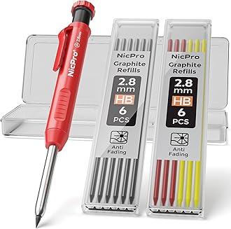 NicproCP1000 Carpenter Pencil with Sharpener, 2.8 mm Mechanical Pencils with 13 Refills, Deep Hole Marker for Construction, Heavy Duty Woodworking Pencil, Carpenter Tools for Architect Marking