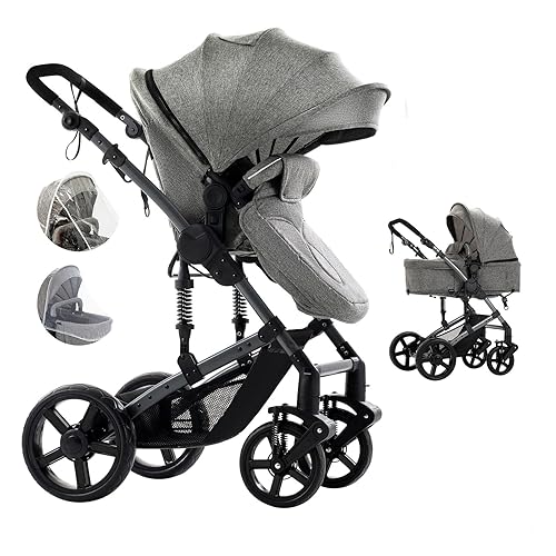 Cochecito de bebé 2 en 1, cochecito de bebé plegable convertible con un clic, carrito estándar, cochecito reclinable que se puede empujar hacia