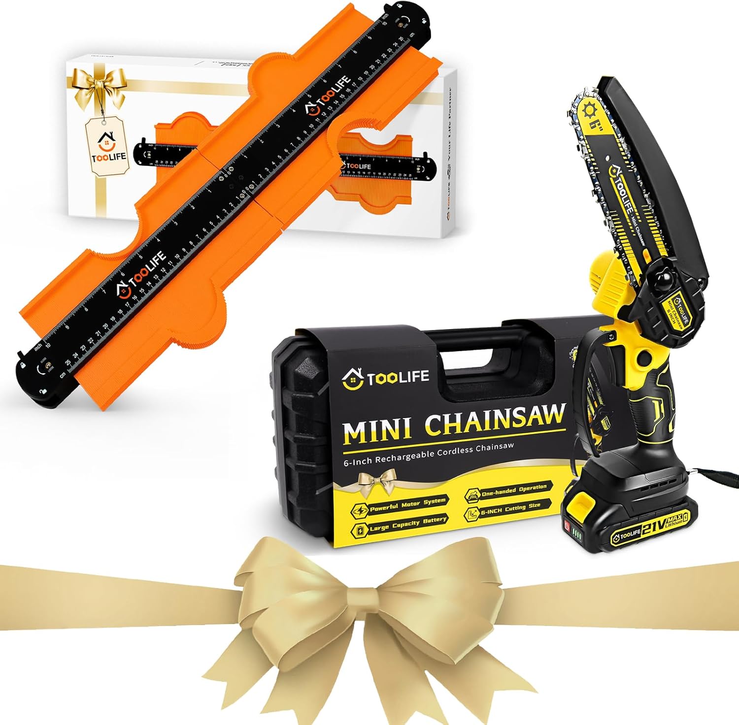 TOOLIFE Mini Chainsaw Cordless 6 Inch,Connectable Contour Gauge,Christmas Gifts for Men Husband Dad,Cool Gadget