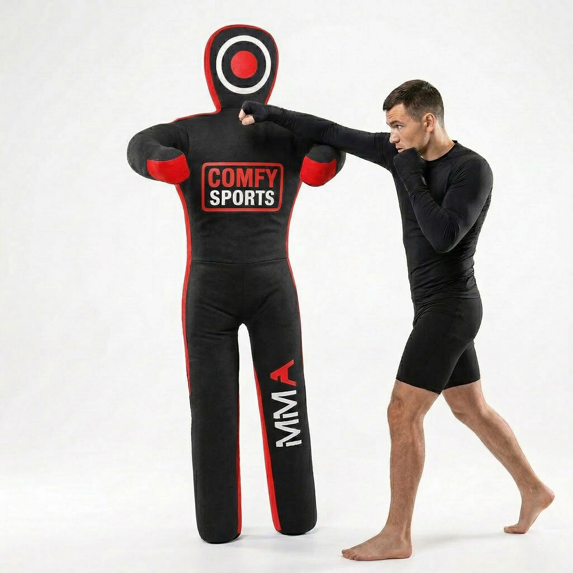 MMA Dummy Judo Grappling Dummy Punching Bag Brazilian BJJ JIU Jitsu Standing Position Dummy Wrestling Martial Arts Boxing Karate Training Dummies - Canvas - UNFILLED (Red, 59" (Inch))