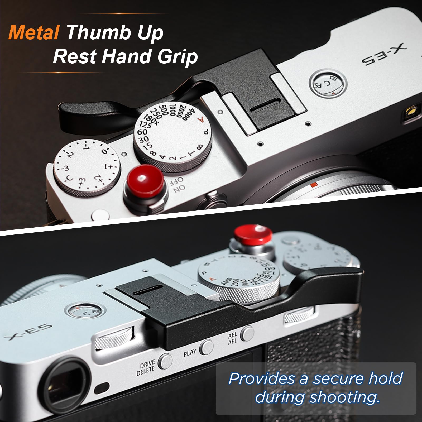 Haoge Uchwyt kciuka do Fujifilm XE5 korpus aparatu akcesoria cyfrowe metalowa gorąca stopka kciuk w górę podpórka uchwyt czarny THB-XE5-B