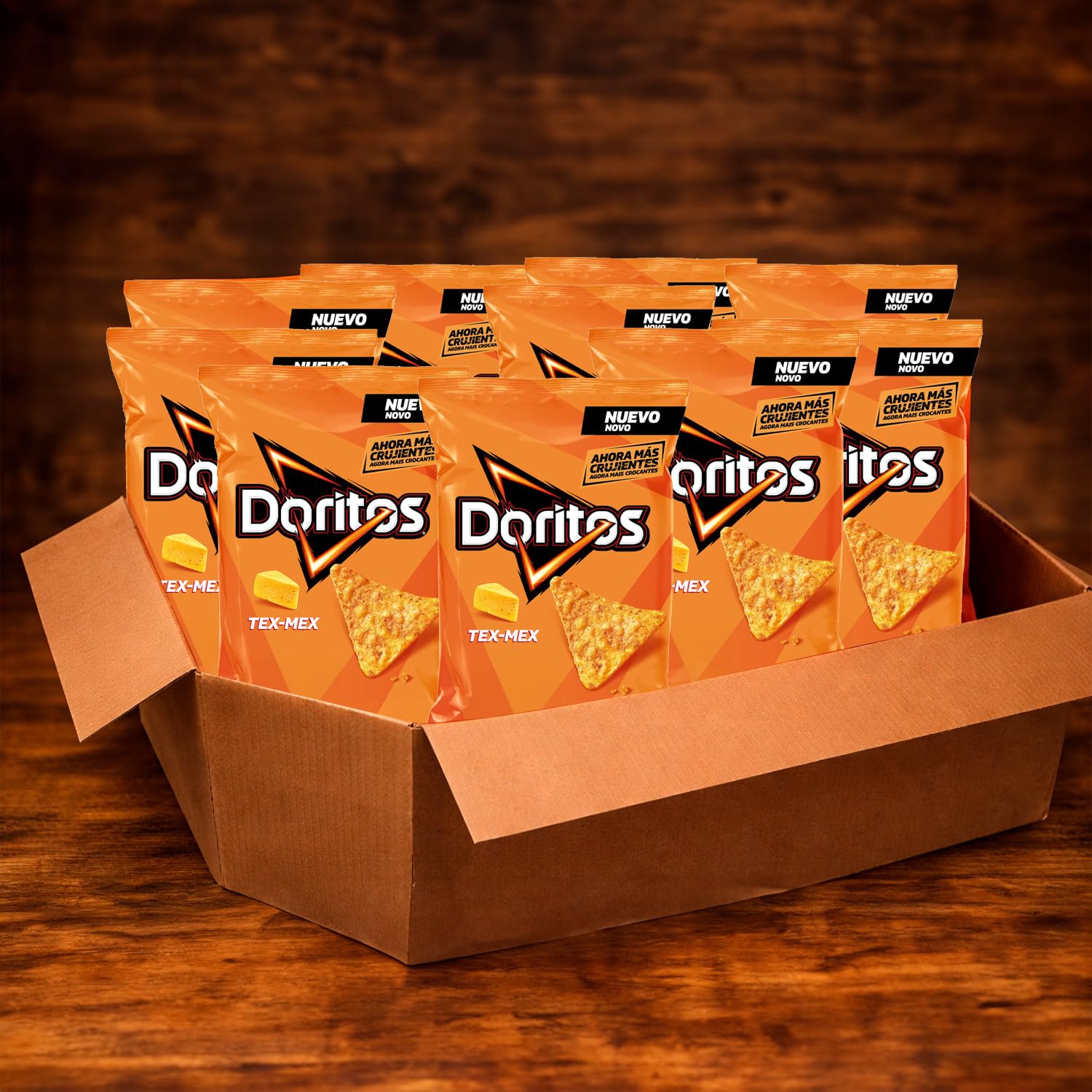 DORITOS Tex Mex Nachos de Maíz Sabor Queso para Aperitivo y Fiestas, Bolsas Individuales de 140 g, Pack de 15