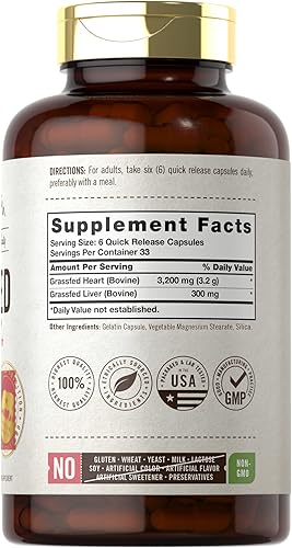 Miniatura 2 de Carlyle Herbage Farmstead - Suplemento de corazón de carne de res alimentada con pasto | 3200 mg | 200 unidades | Cápsulas bovinas criadas en pasto