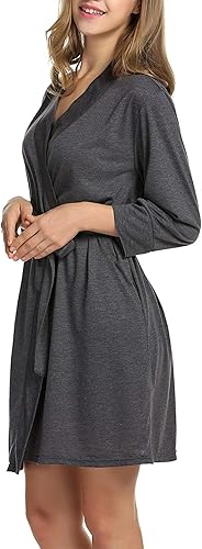 Miniatura 4 de Hotouch Bata de baño ligera de algodón con mangas 34 para mujer