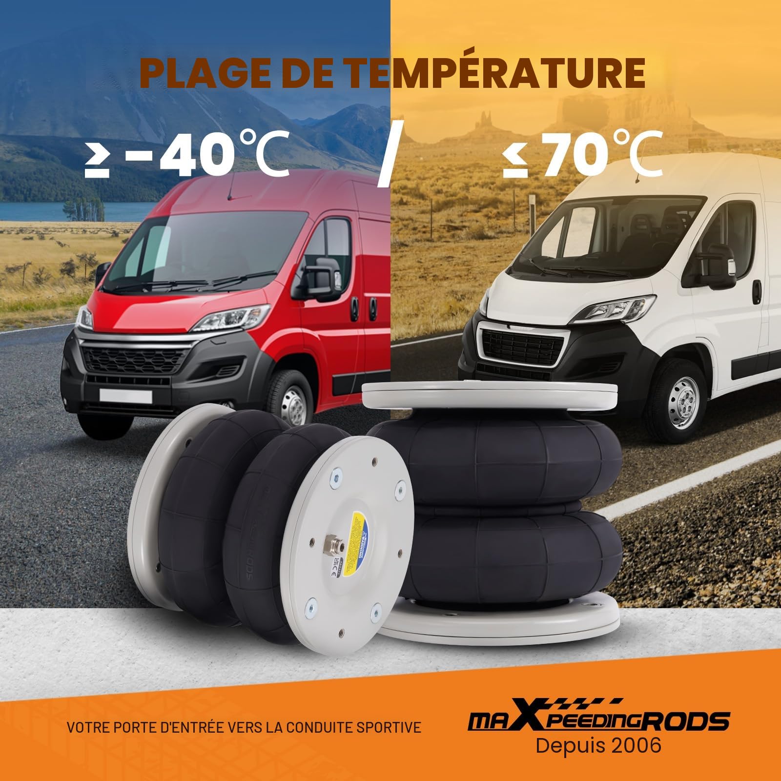 maXpeedingrods 2x Suspension Pneumatique pour Fiat Ducato 1994‑2024 4000kg | Compresseur 12 V, Pneus Simples Ou JumeléS Sur L'Essieu ArrièRe, Tuyau D'Air De 8 M, ManomèTre Individuel