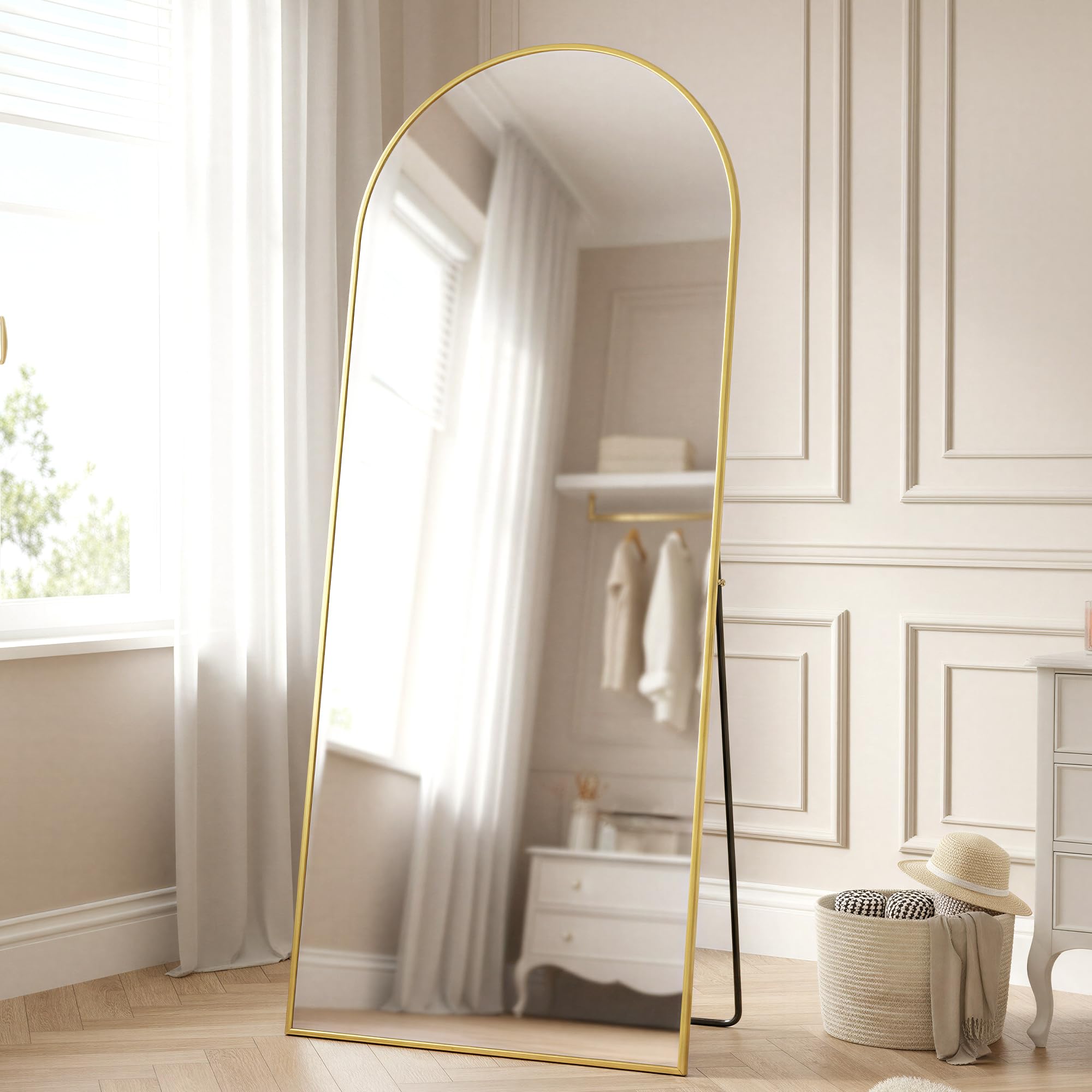 SONGMICS Miroir Intégral, Miroir Arqué sur Pied, à Poser au Sol, Cadre