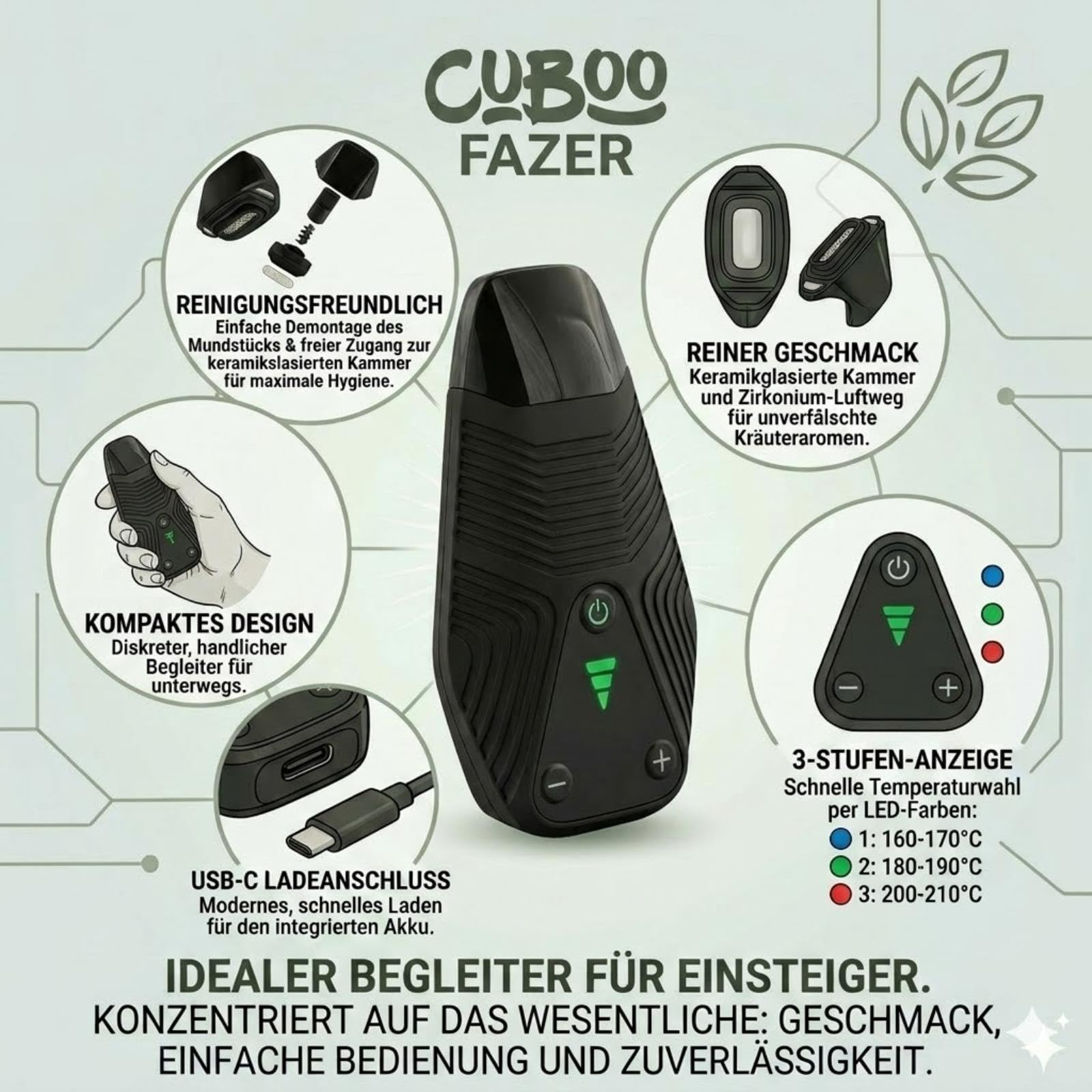 Fazer Kräuter-Vaporizer | mobiler Kräuter-Verdampfer | Diskret | Zirkonium-Luftweg | Einfache Reinigung