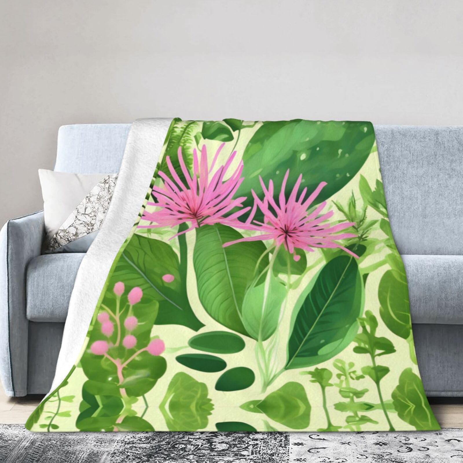 Pink Plant Flowers 40"x30" Fleece Blanket, Full Size, Super Soft, Suitable for Bed, Sofa, Camping, All Seasons