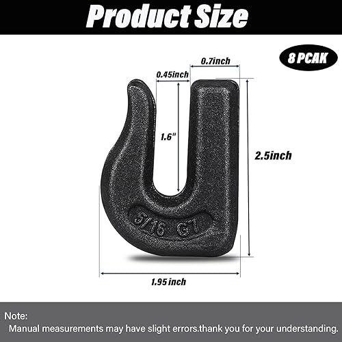 Miniatura 9 de 6 ganchos de cadena soldados, 38 pulgadas de grado 70 ganchos de agarre para cubo de tractor, gancho de agarre resistente soldable para tirar y