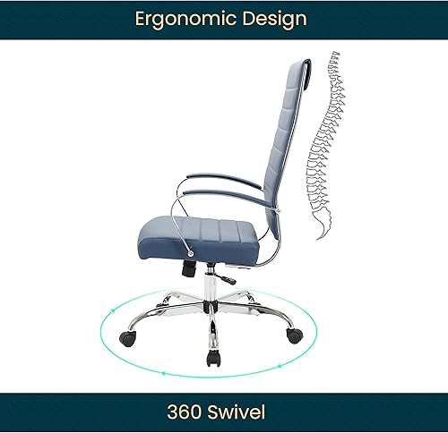 Miniatura 9 de LeisureMod Benmar - Silla de oficina de cuero giratoria ajustable con respaldo alto, color azul marino