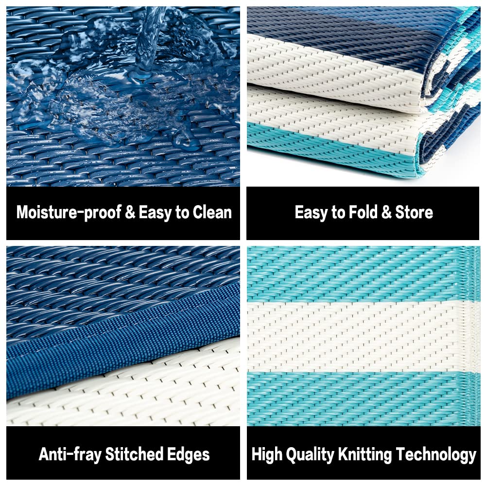 Tapis Extérieur 2,7x3,6m HUGEAR - Paille Plastique Lavable Réversible Camping Terrasse