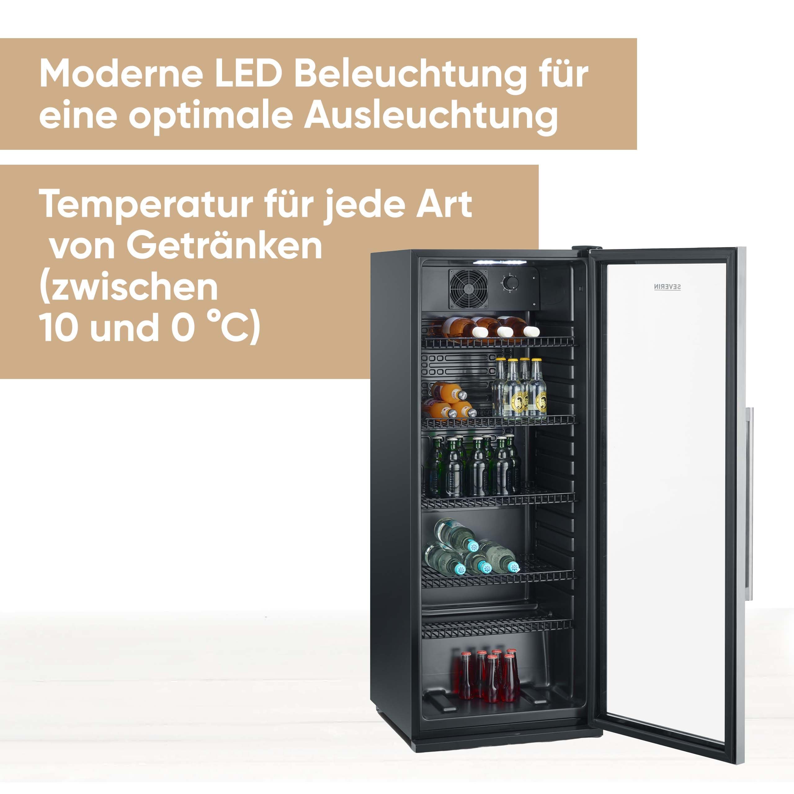 SEVERIN Flaschenkühlschrank 237 L Nutzinhalt mit Schloss und LED-Beleuchtung FKS 8841 schwarz