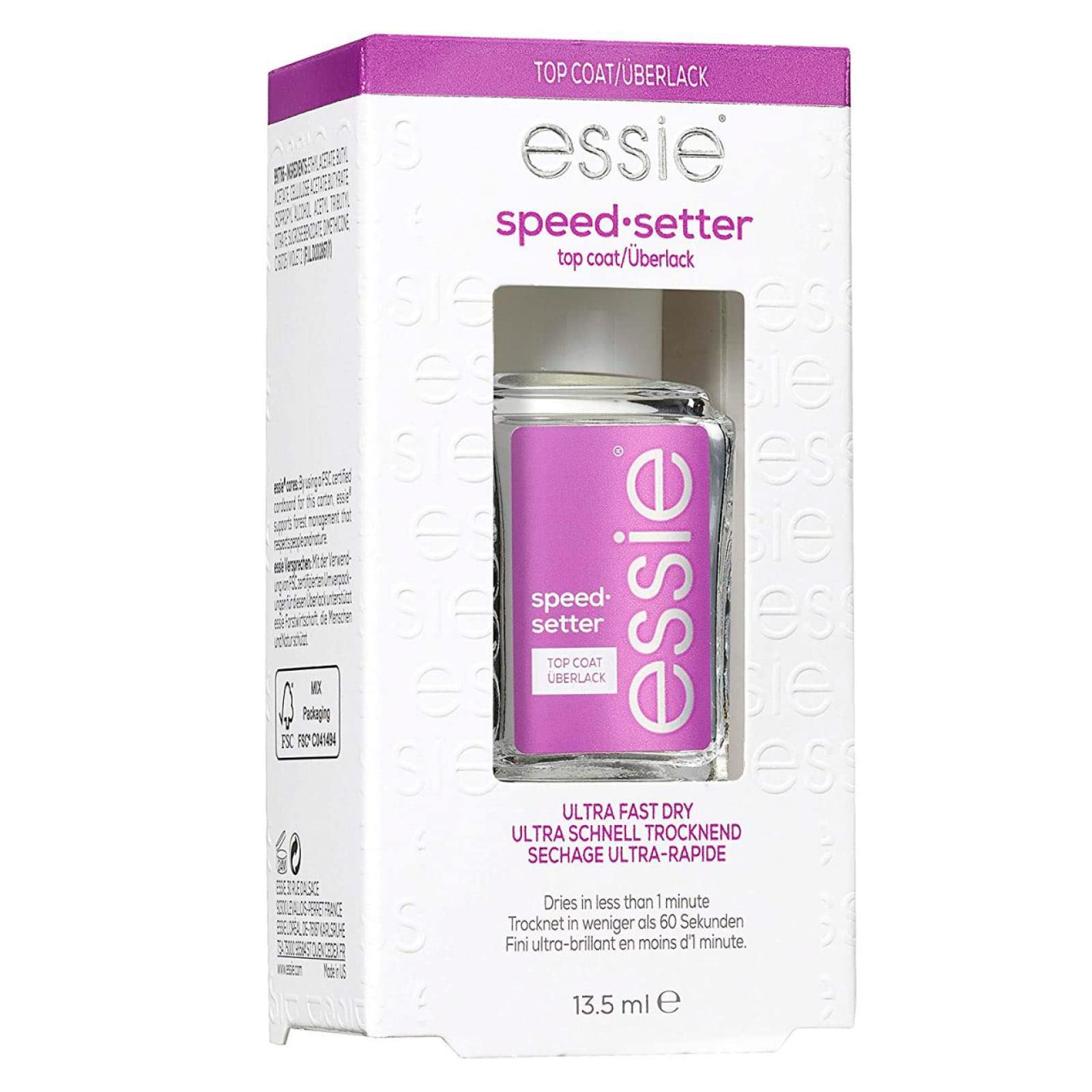 Essie Smalto Base Coat Indurente Strong Start con Biotina Colore Trasparente + Essie Smalto Top Coat Asciugatura Rapida Finish Brillante Colore Trasparente