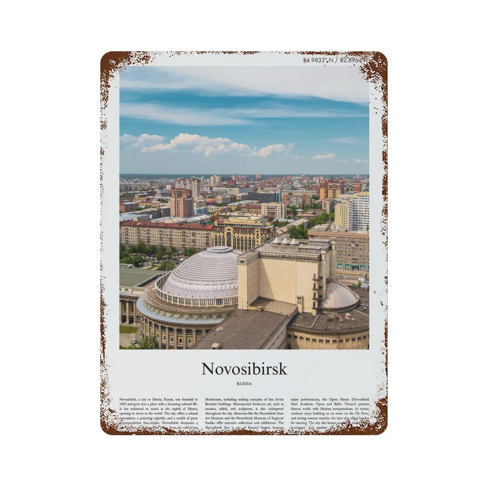 xiaoxiaoshen Novosibirsk Russia City Scenery Wall Decor Art Metal Tin Poster Modern Home Decor Art Home Bar Shop Decorations Vintage Sign 40x30cm
