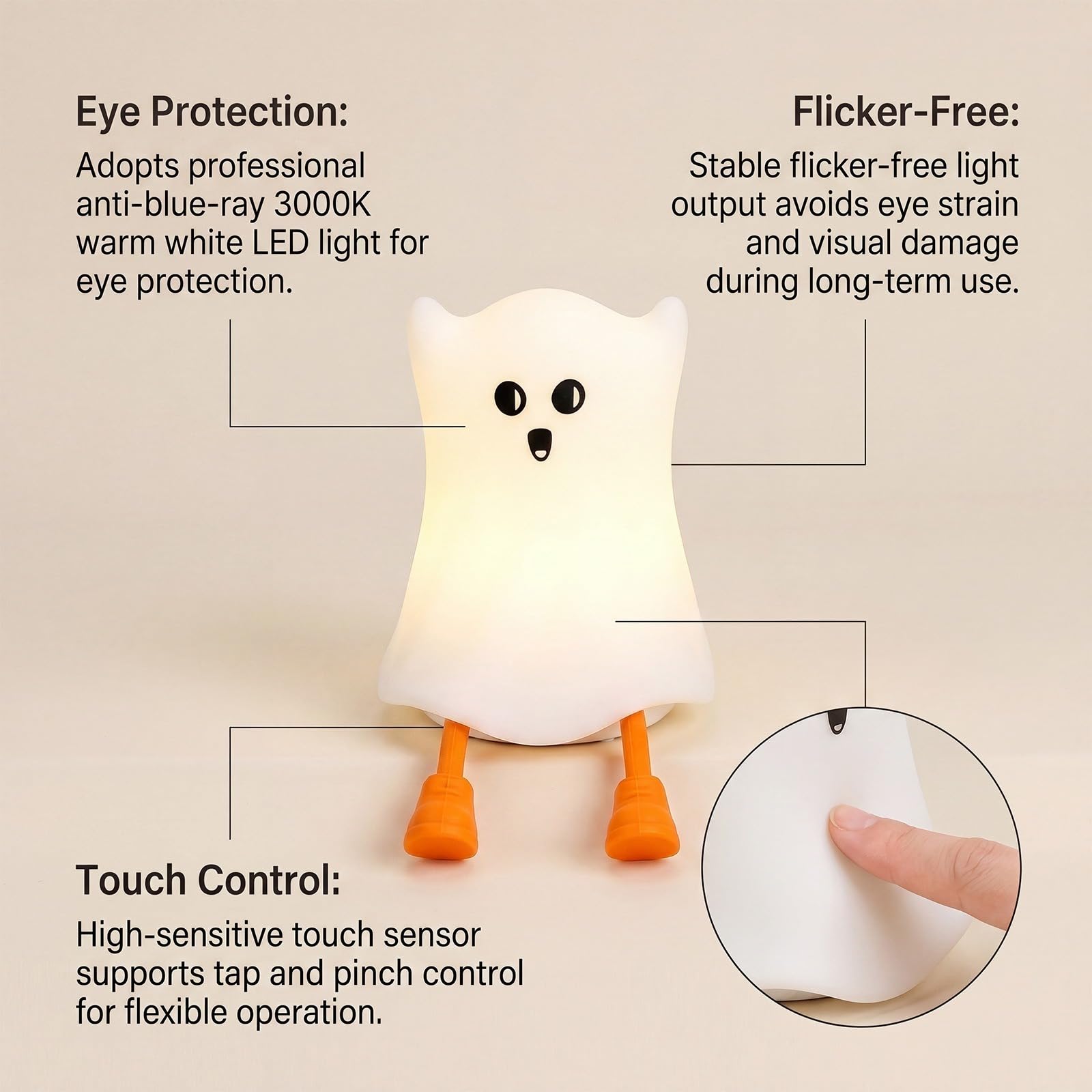 Générique Luce notturna fantasma Halloween – Lampada da notte calda e carina per camera da letto, decorazione ufficio divertente – 4 modalità regolabili, ricaricabile USB-C, autonomia 6H 3 articolo