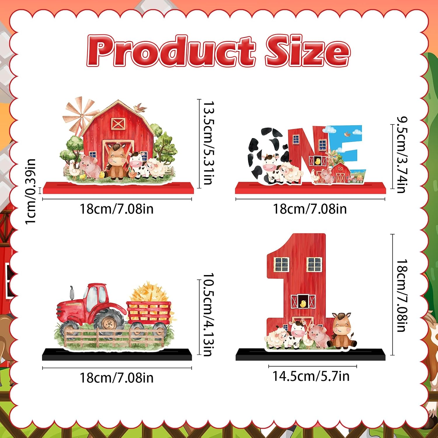 4Pcs Farm Animal One Wooden Table Centerpieces Farm Barnyard Happy 1st Birthday Table Sign Party Supplies for 1 Year Old Baby Shower Boys Girls Birthday Party Supplies Decor Photo Props Kids