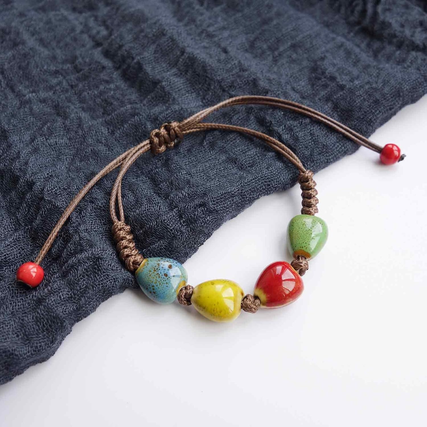 Handmade Green Boho Bracelets for Women, Bohemian Ceramic Beads Bracelets for Friends, Trendy Porcelain Stone Beaded Bracelets for Sisters - Image 4