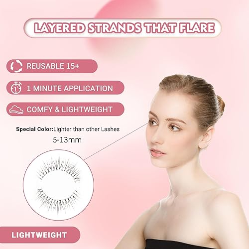 Miniatura 4 de Pestañas naturales con capucha ojos aspecto natural delgado y corto 3 pares de pestañas Q7