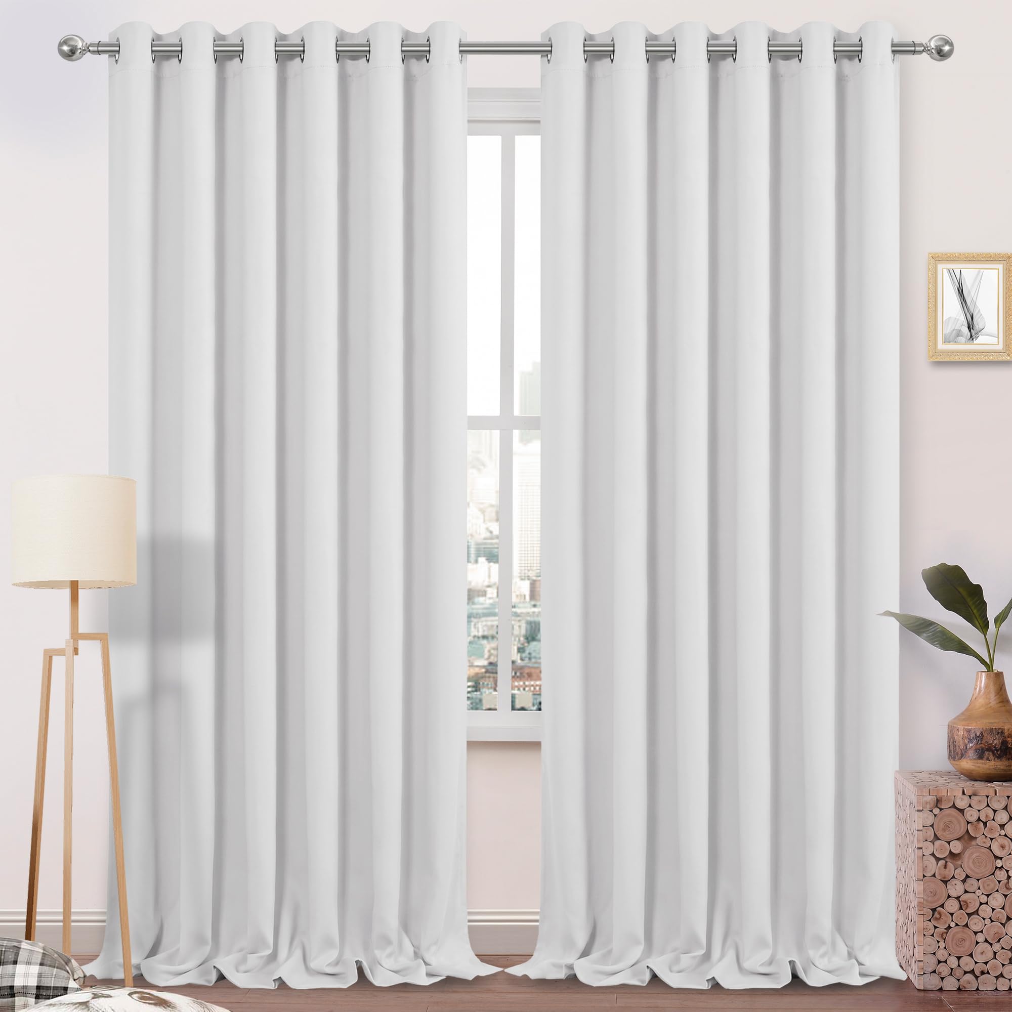 DWCN Room Darkening Curtains 96 Inches Long, Thermal Grommet Light Blocking Drapes for Living Room - 80 x 96 Inches Long, Set of 2 Panels, Ivory — image 1