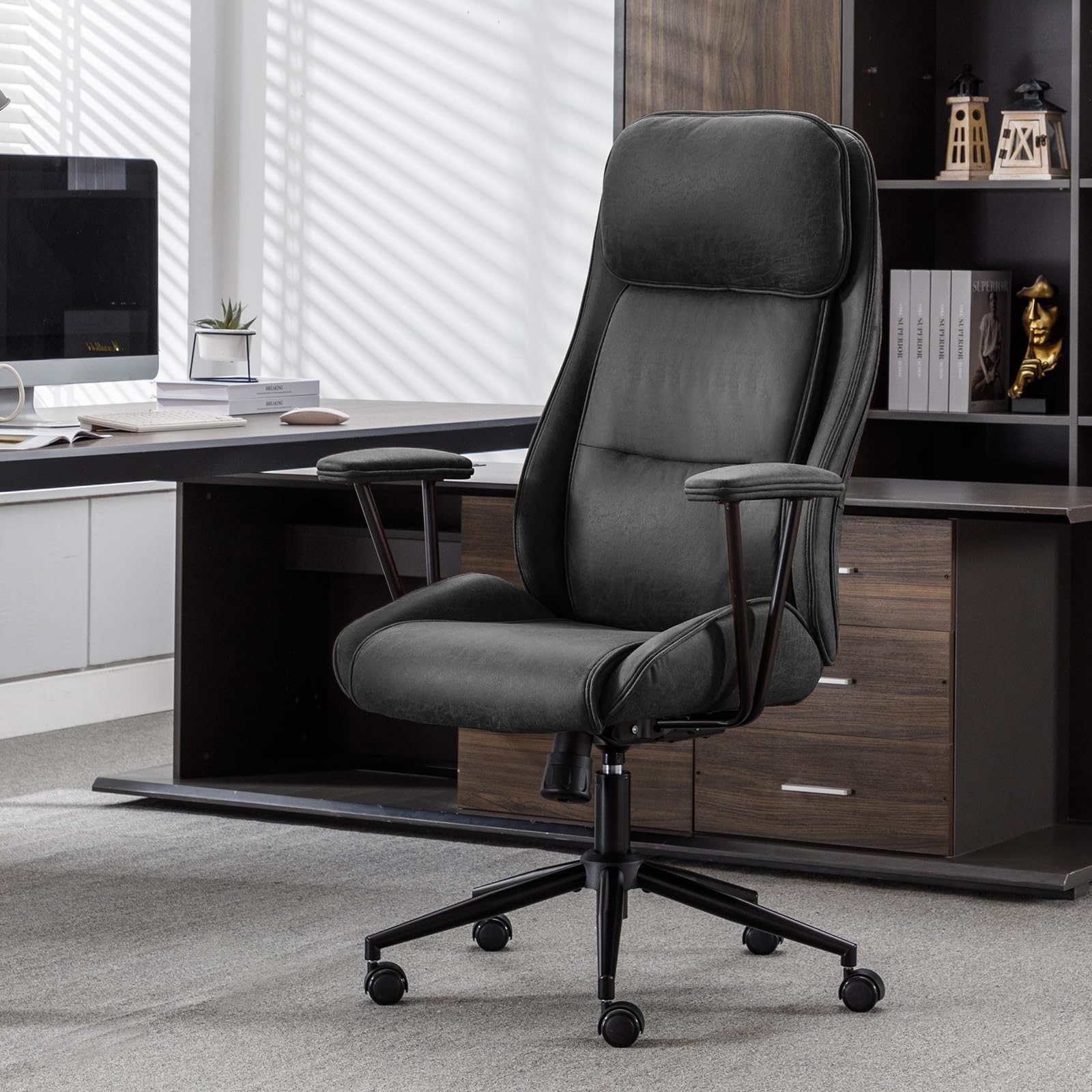 High Back Office Desk Chair,Ergonomic Reclining Office Chair,Modern Swivel Computer Chair,Conference Room Chairs,Black Leather Chair with Lumbar Support,330lbs