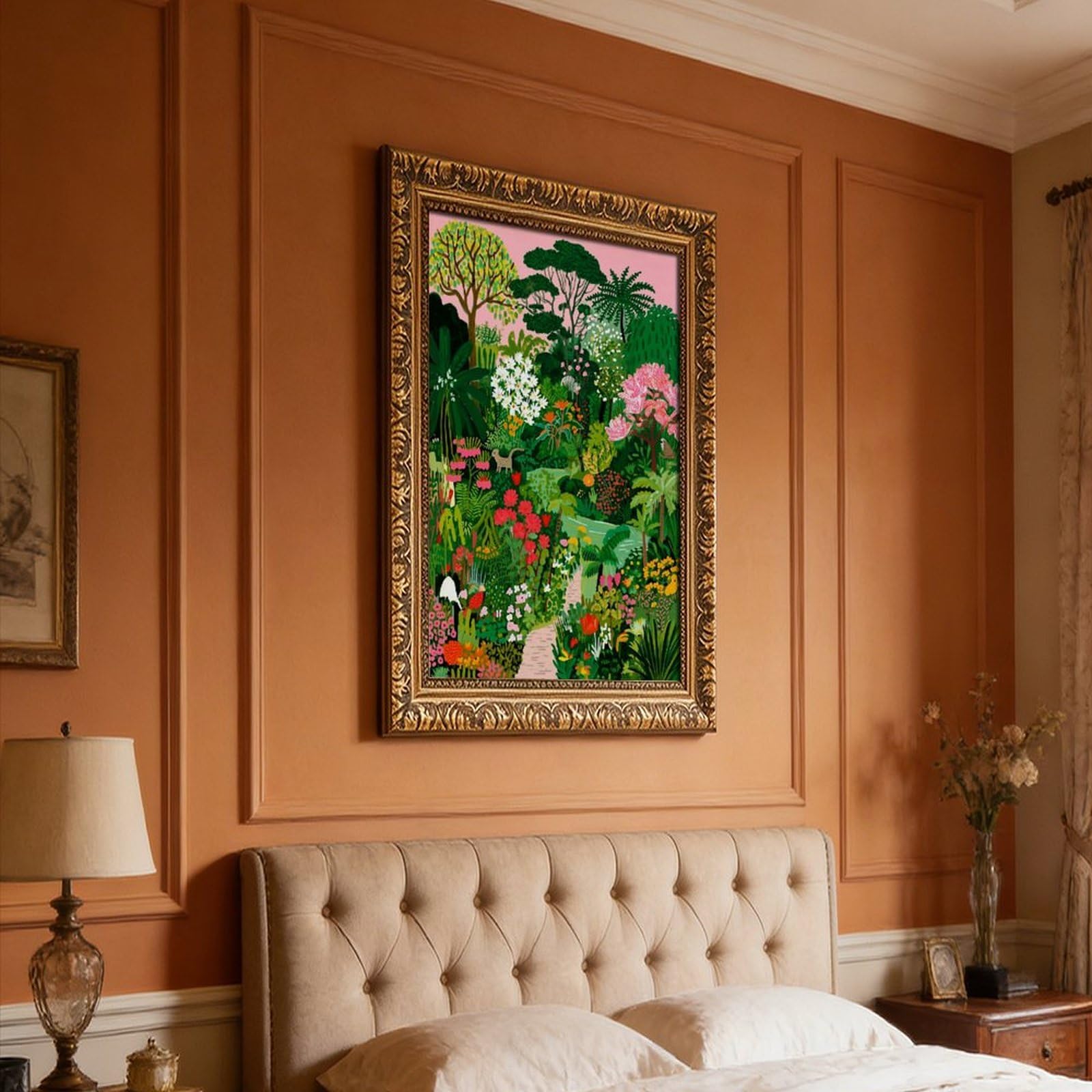 AYINUER Kunstdruck auf Leinwand, Motiv: tropischer Garten, für Schlafsaal, Dekoration, Geschenk | 50,8 cm L x 76,2 cm B, Retro-Goldrahmen, mehrere Größen, mehrere Rahmenstile, Wandkunst, Dekobild, Heimdekoration