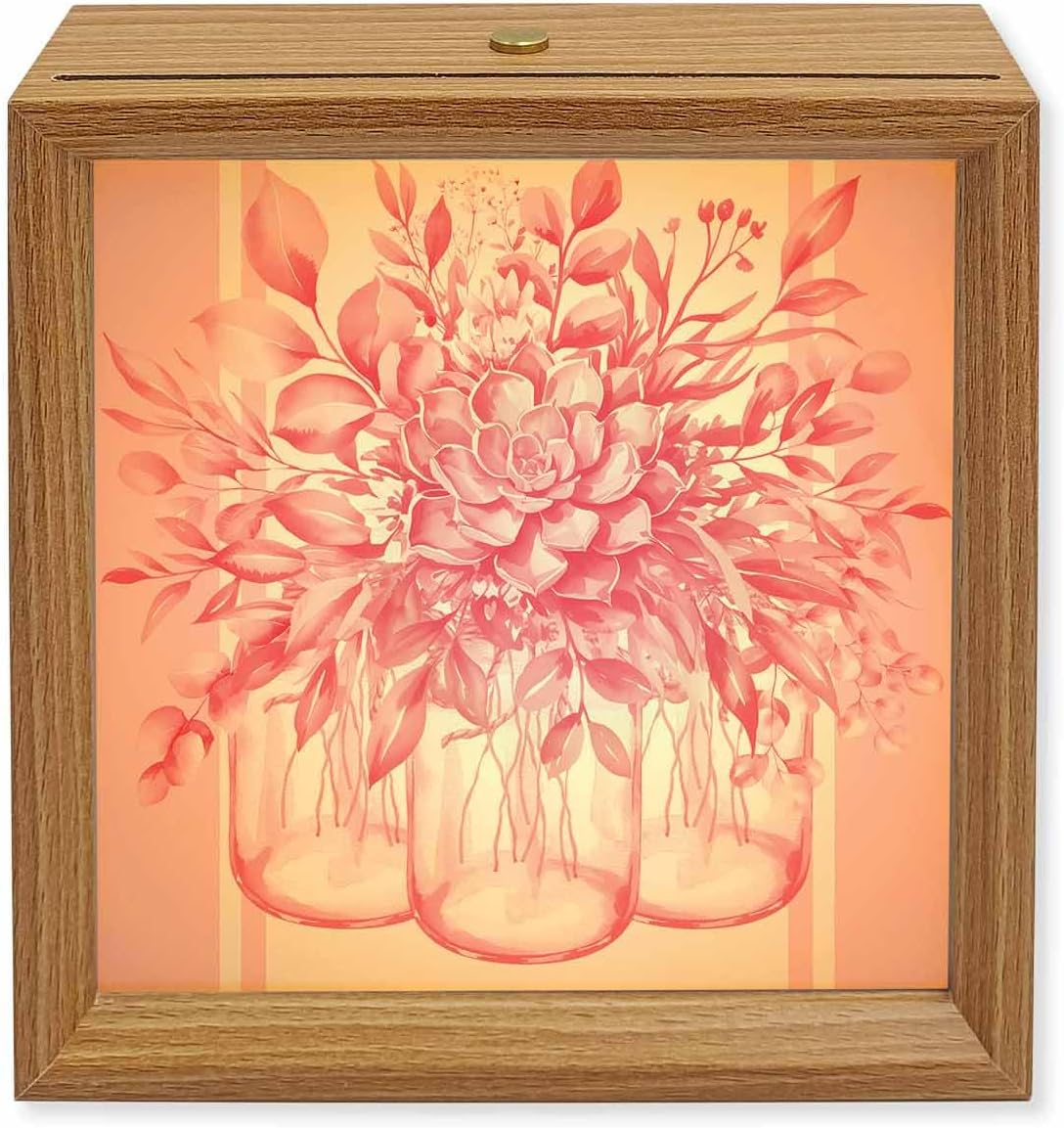 Wood Night Light Box Pink Eucalyptus Leaves Wooden LED Night Lights with USB Rechargeable Dimmable Touch Table Light Floral Vase Stripes Wood Picture Frame Lamp for Bedside Desktop Display Home Decor