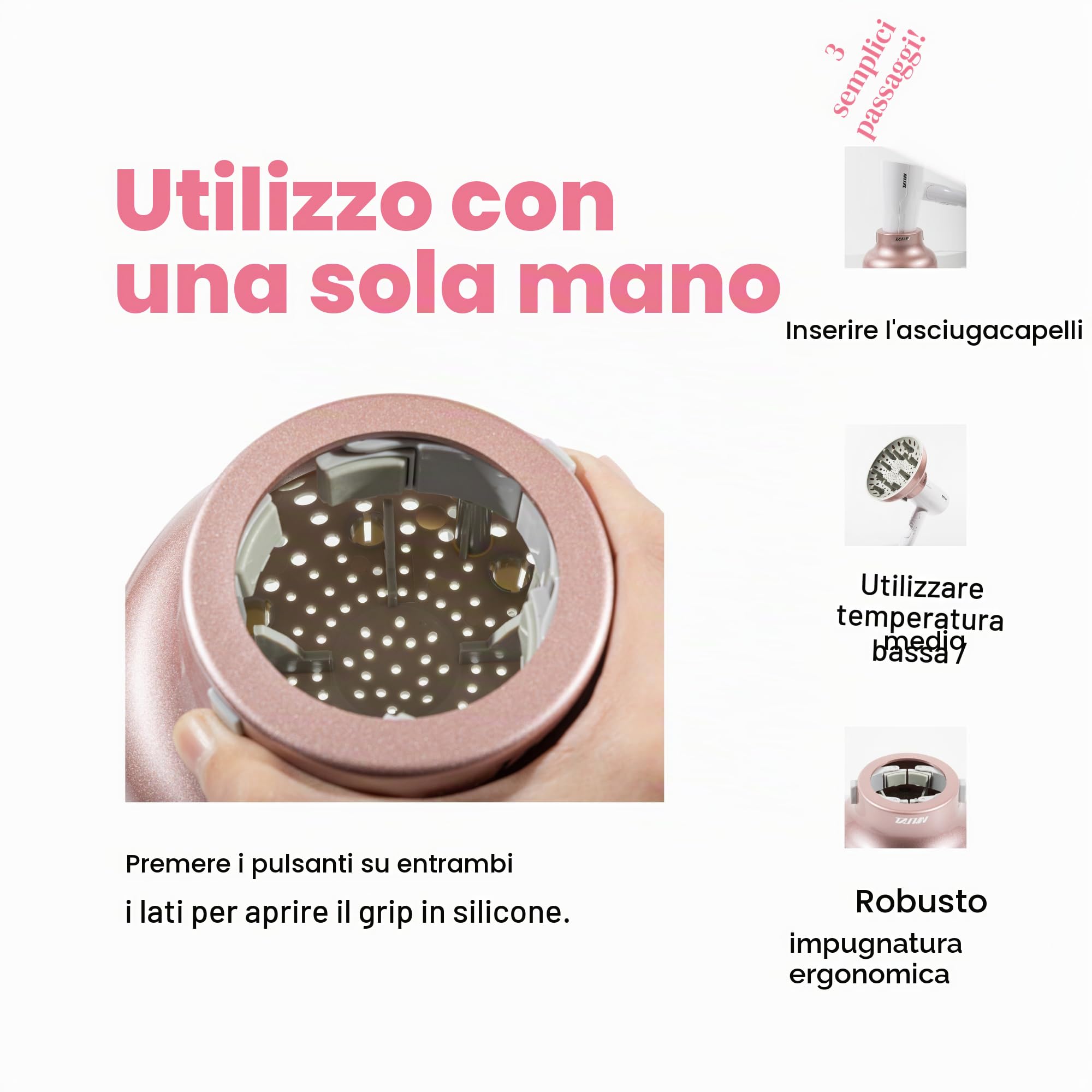 universale dei capelli diffusore forte holding" adattabile per asciugacapelli con da 4,4 cm a 6,6 cm per ricci o capelli mossi, Diffusore per capelli ricci, phon, compatibile (Nero)