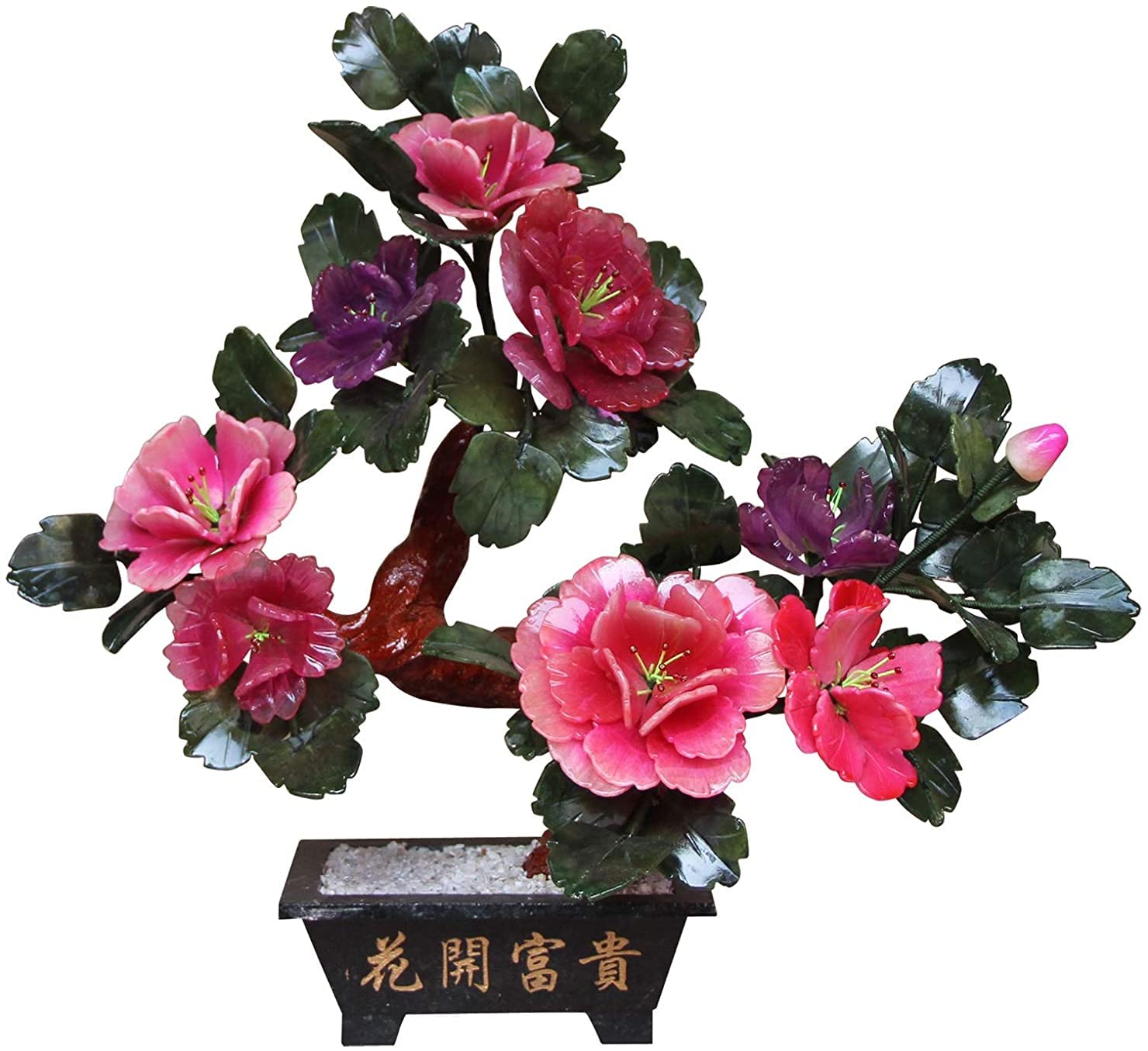 CAFIEDR Artificial Tree Potted Jade Carving Peony Flower Bonsai Desktop Decoration Artificial Bonsai Tree Houseplant Home Office Decoration.