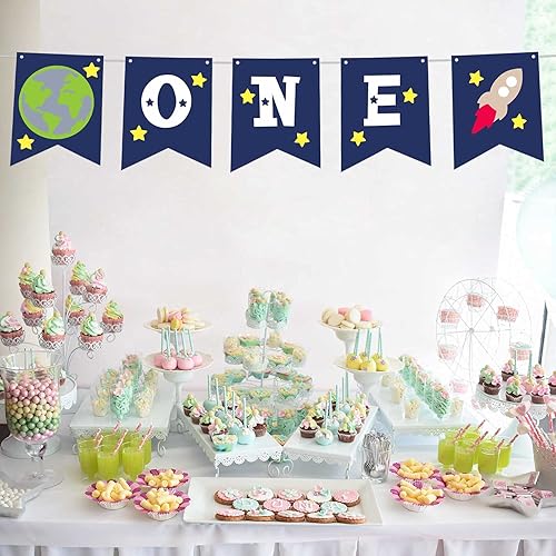 Miniatura 6 de Kit de bandera de fondo de cohete del espacio exterior, cohete y una foto, nave espacial Blast Off Rocket, galaxia, planeta, astronauta, decoración