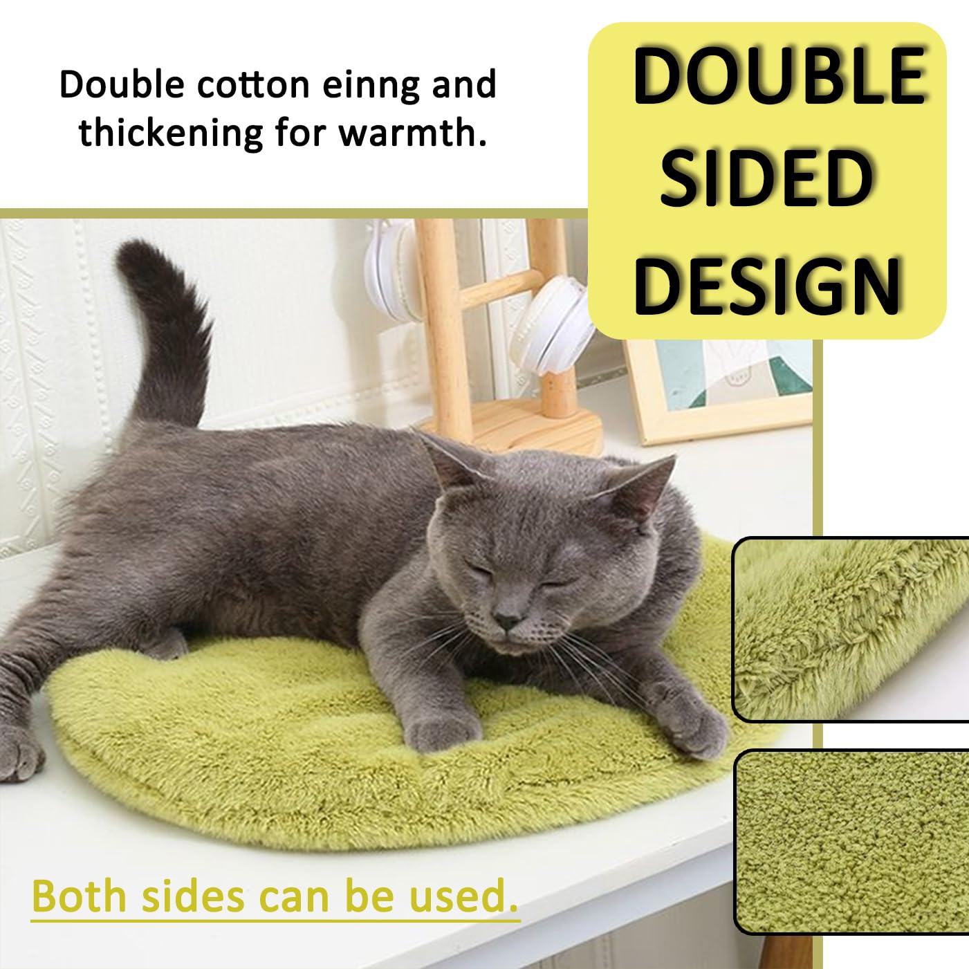 Kuschelige, beruhigende Katzenbett-Decke, waschbar, luxuriöse Katzenmatte, weich, flauschig, Premium-Flanell, Haustierkissen, doppelseitig, warmes Hundebett (Grün, Größe XL - 90 x 75 cm), 2 Stück