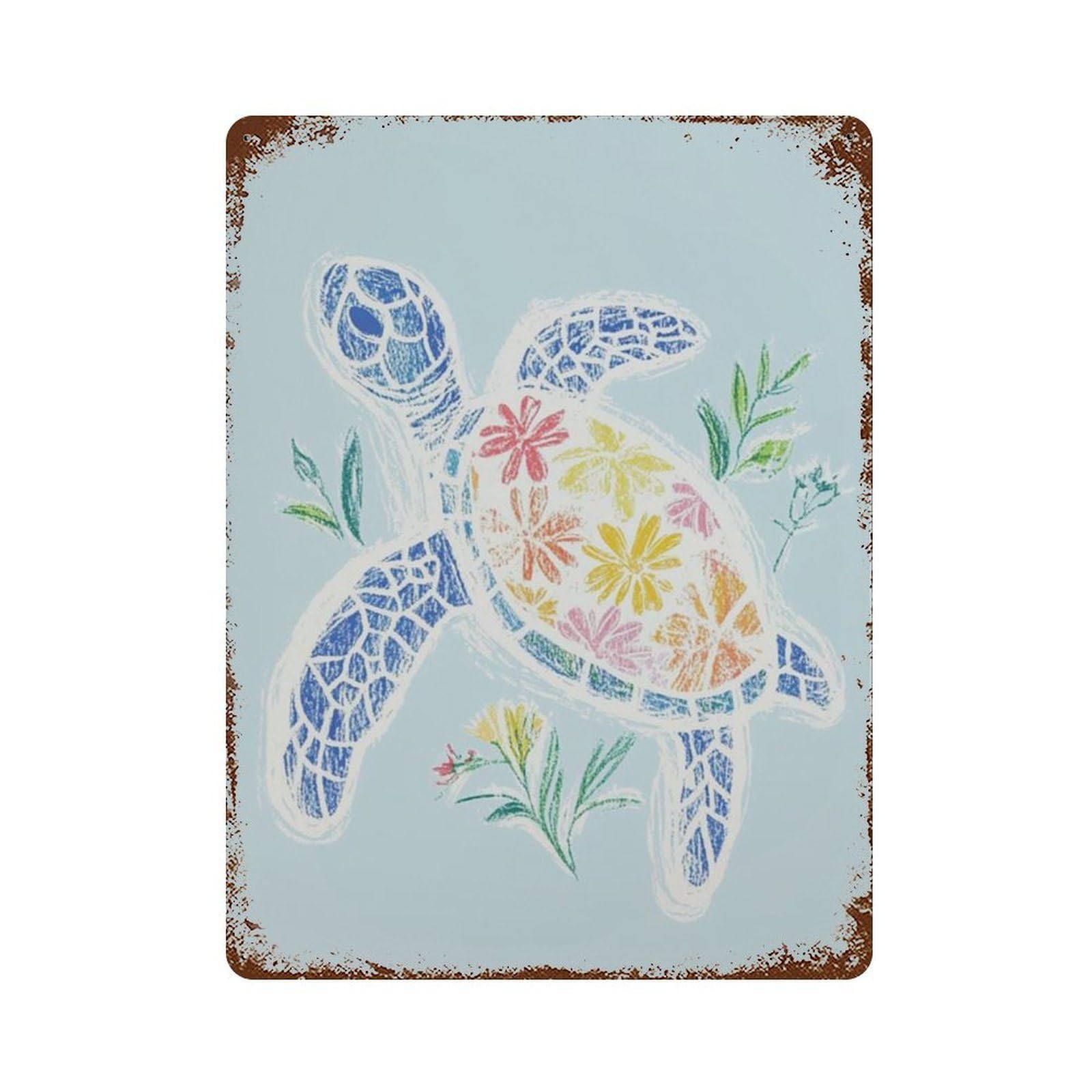 xiaoxiaoshen Sea Turtle Colorful Ocean Coastal Marine Animal Wall Decor Art Metal Tin Poster Modern Home Decor Art Home Bar Shop Decorations Vintage Sign 40x30cm