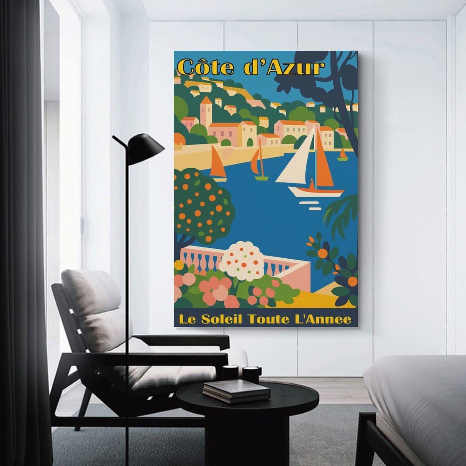Junmoney Côte DAzur Vintage Travel Canvas Wall Picture 24x36inch(60x90cm), for Picture Wall Styling in Lounge Or Bedroom, Decorative Artwork with Flexible Styling