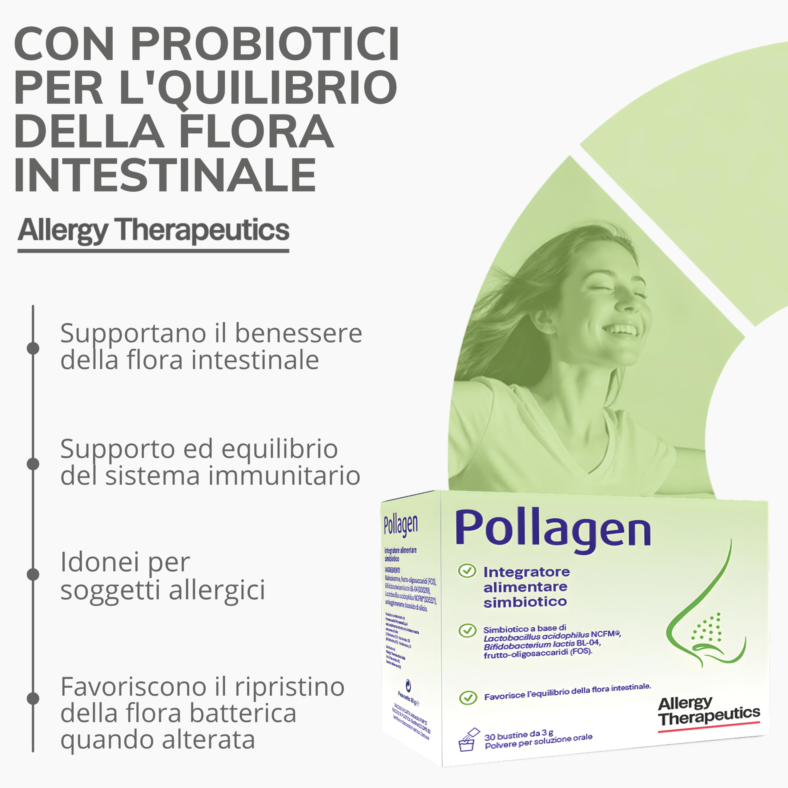 Pollagen® Integratore Alimentare Simbiotico con Ceppi Probiotici Lactobacillus Acidophilus Bifidobacterium Lactis per Favorire l’Equilibrio della Flora Intestinale Adulti e bambini 30 Bustine