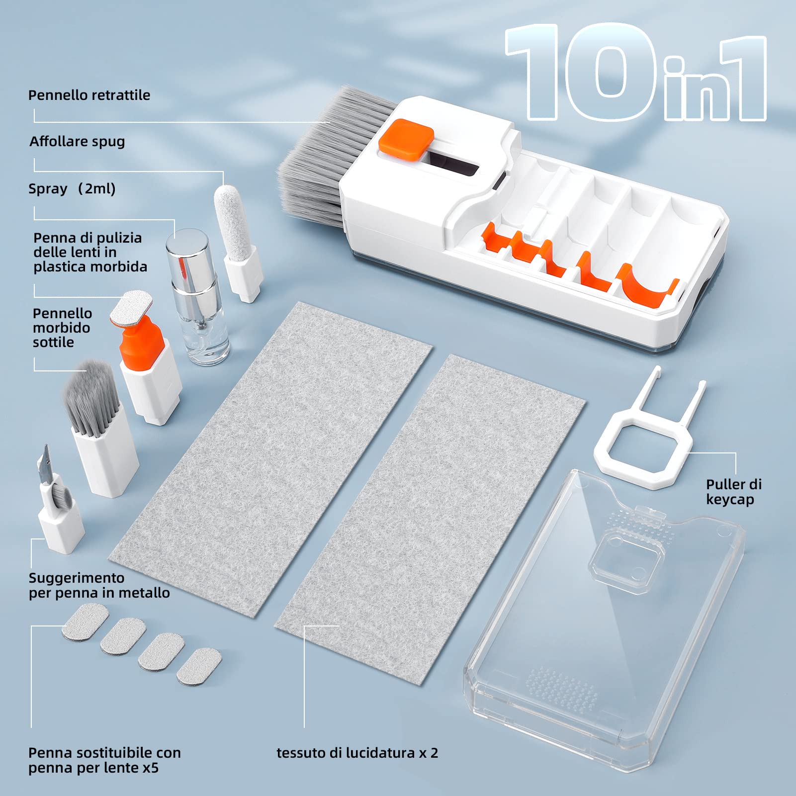 Ordilend Tutto in Uno Kit Pulizia Tastiera pc Computer Laptop Spazzola Pulisci Schermo per airpods iphone ipad macbook Tablet Auricolari Bluetooth Smartphone Earbuds Headphones Fotocamera con brevetto
