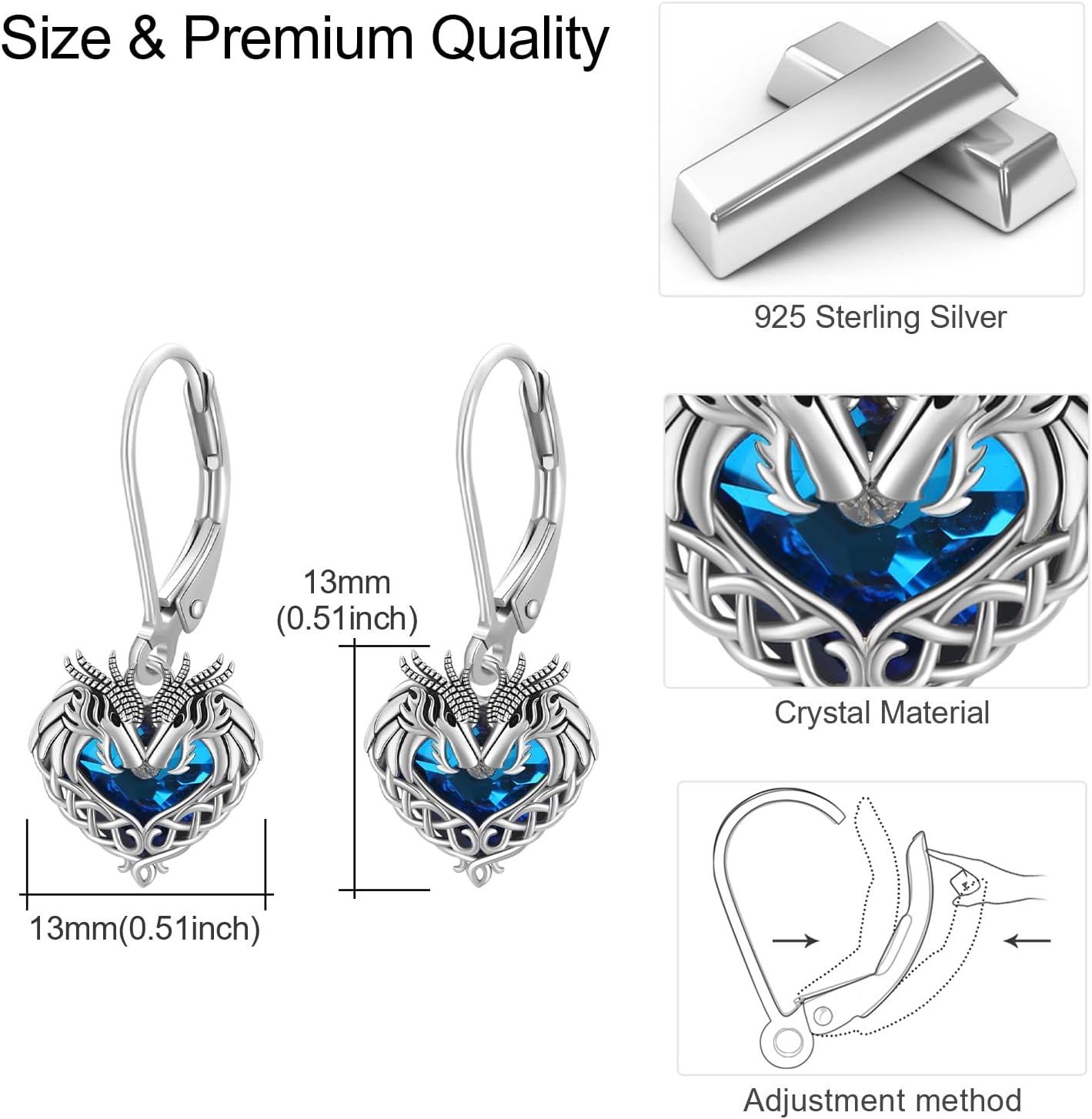 Horse/Dragon/Wolf Earrings for Women 925 Sterling Silver Celtic Knot Horse/Dragon/Wolf Earrings with Crystal Animal Jewelry Gifts for Women Girls - Image 5