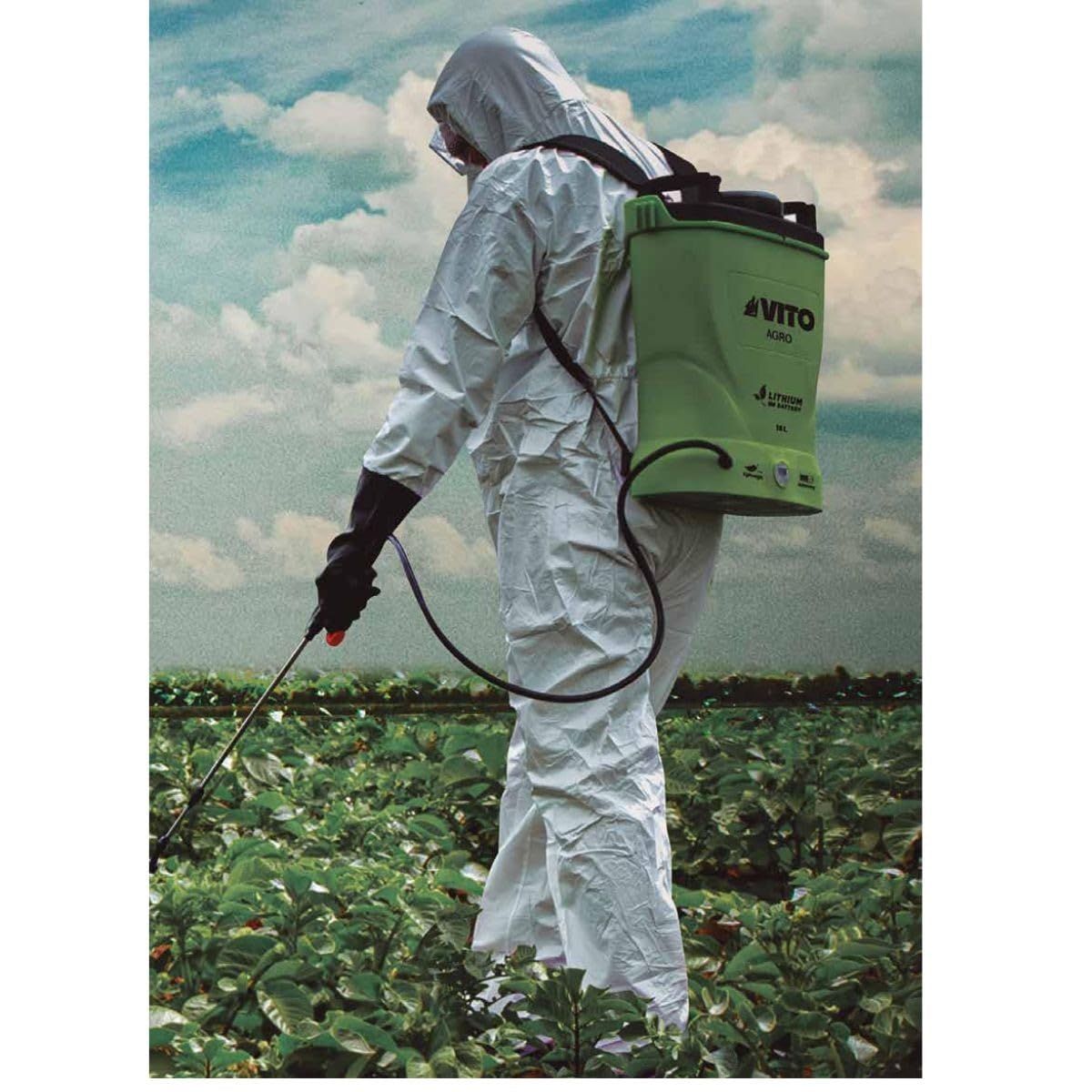 VITO Elektryczny opryskiwacz akumulatorowy 16L + jednorazowy kombinezon ochronny do ogrodu + akcesoria ochronne i spray