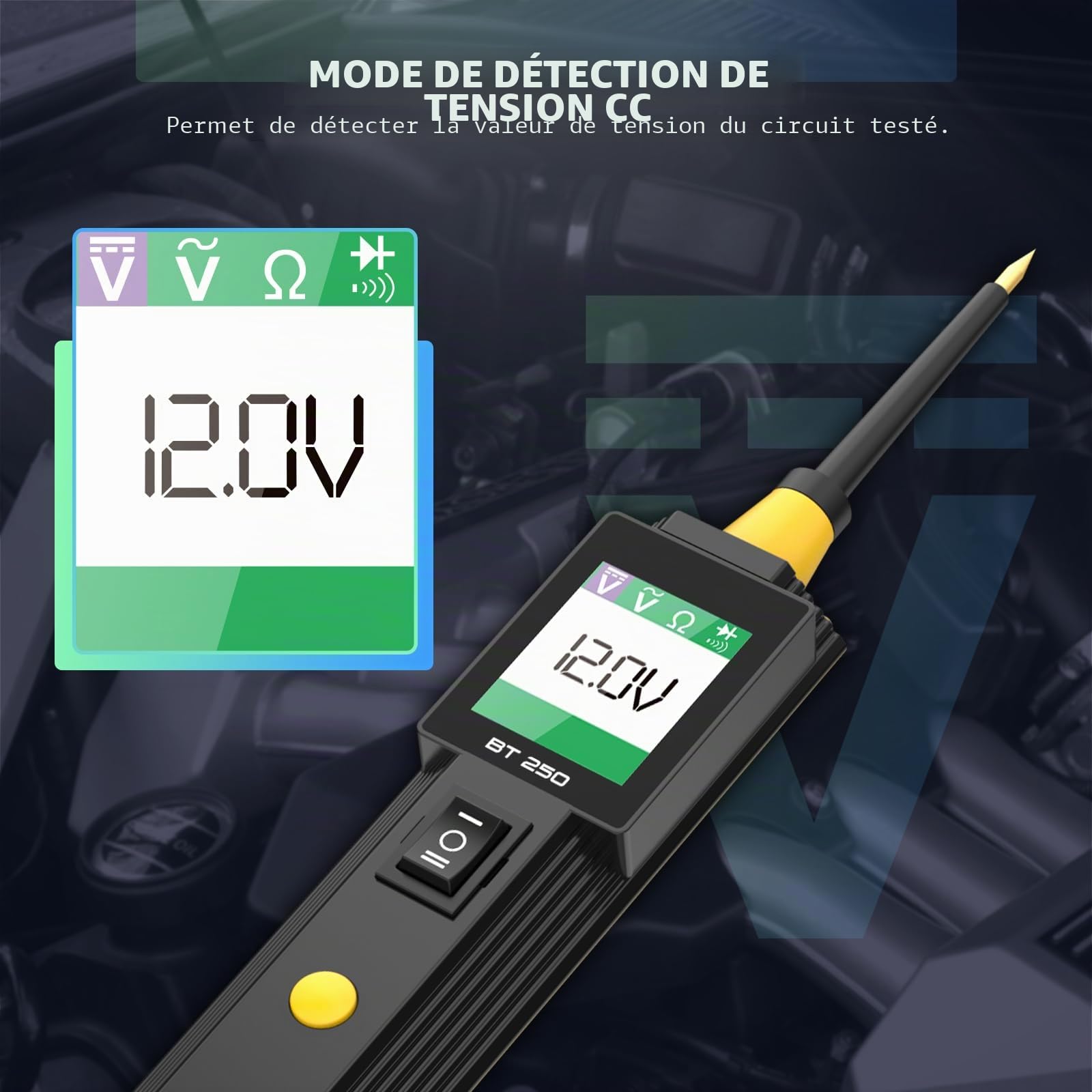 Testeur de circuit de voiture, testeur de tension 12 V 24 V pour systèmes électriques, détecteur de commutateur, testeur de tension AC/DC, multimètre, détecteur de court-circuit