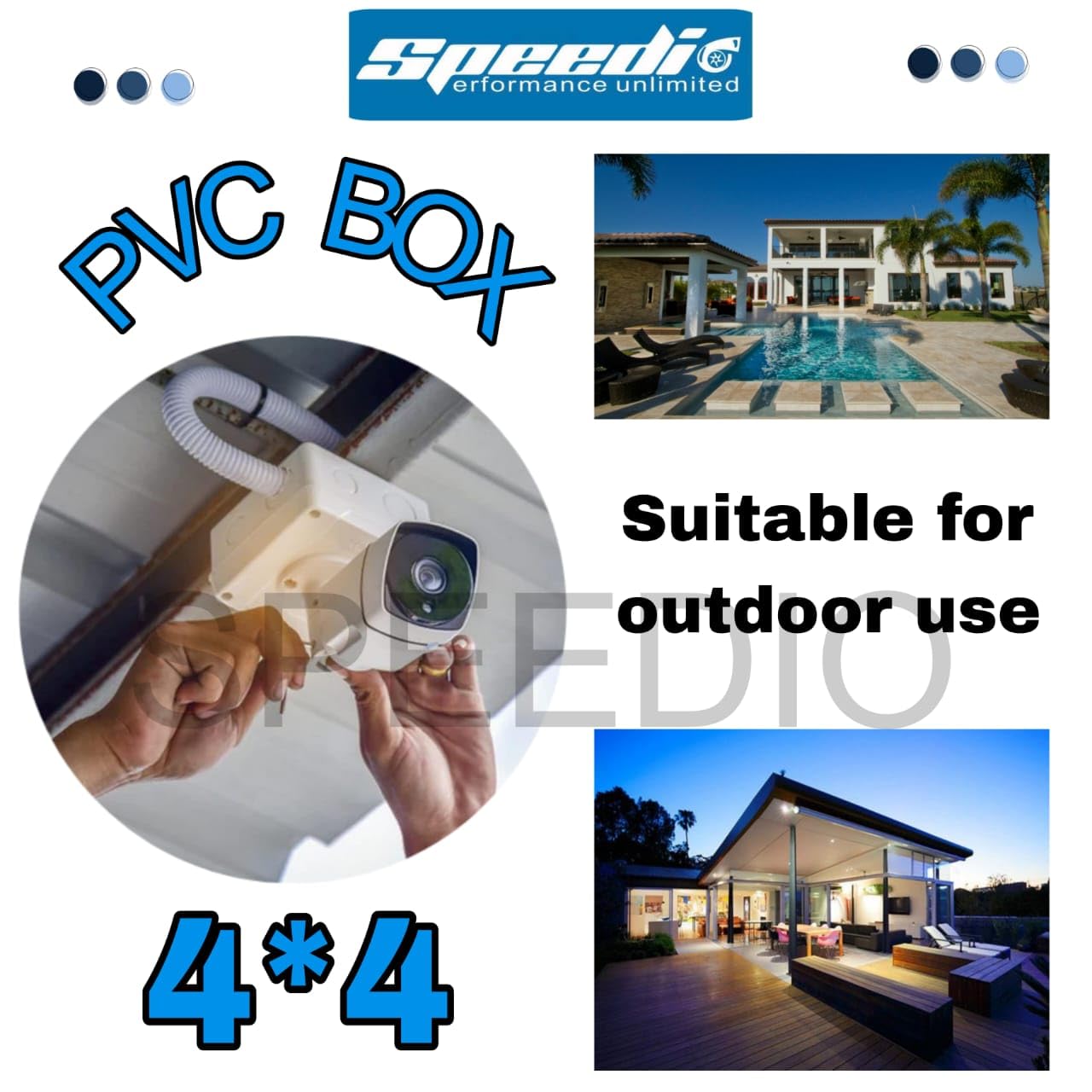 Speedio 4x4 Inch Outdoor Waterproof Square PVC Junction Box Without Bush/Pvc Box for CCTV Cameras (IP66) - Pack of 2 Nos 4