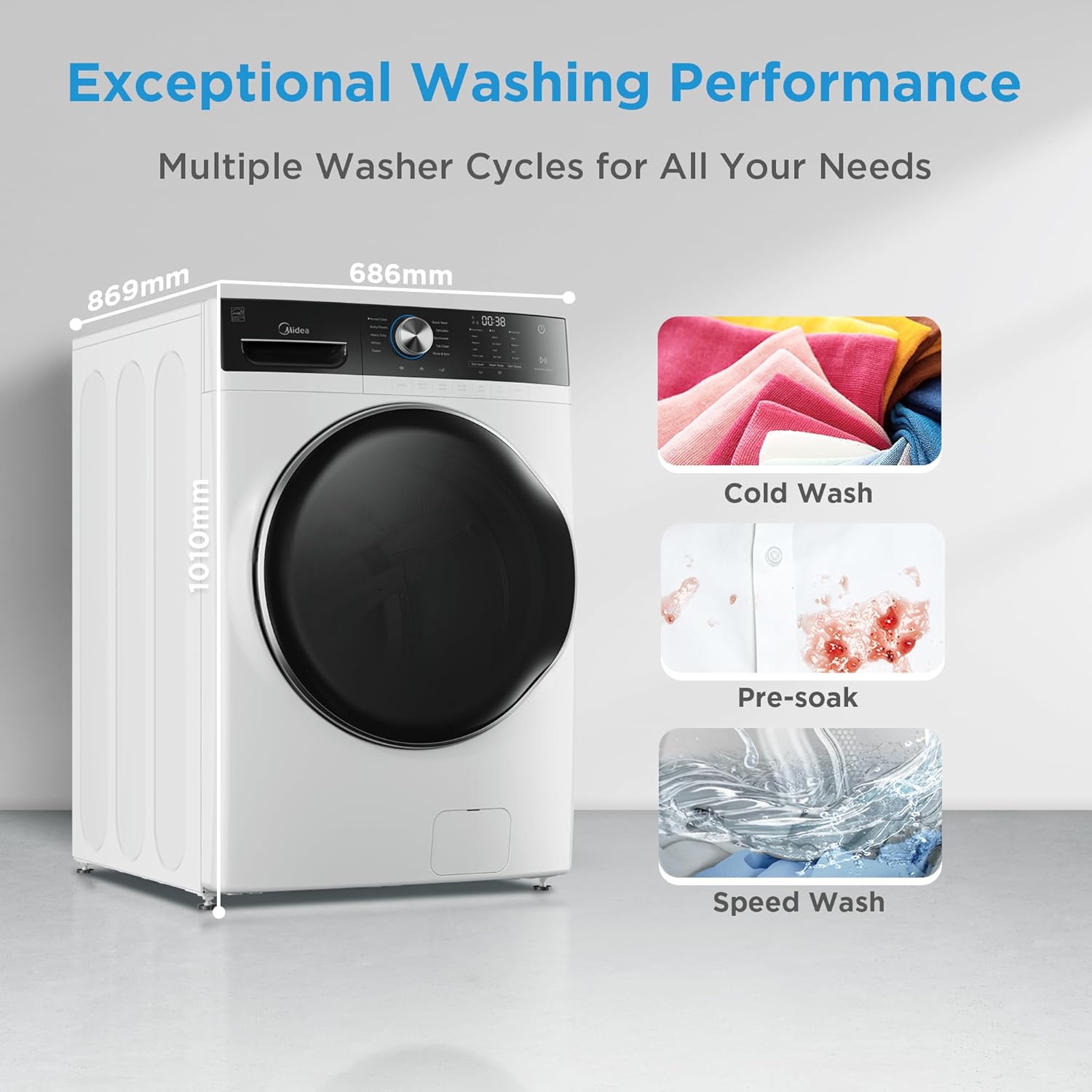 Midea MLH45N1AWW Front Load Washer, Automatic Machine, Vibration Control, Pre-Soak, Speed Wash, 10 Cycles, Energy Star Certified, 4.5 Cu.ft, White image 4 of 7 B08678PTC7