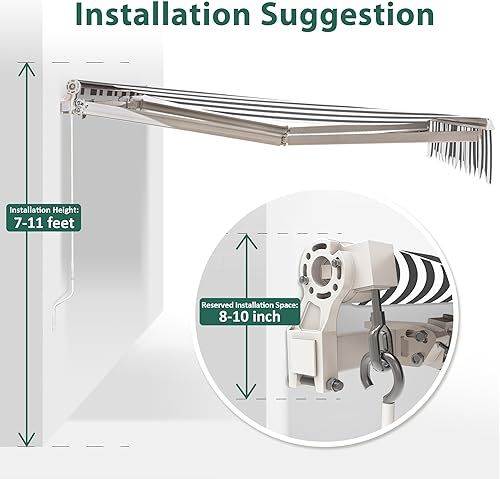 Miniatura 5 de MCombo Toldo retráctil manual de 13 x 8 pies para ventana de patio, toldo para exteriores (gris con rayas blancas)