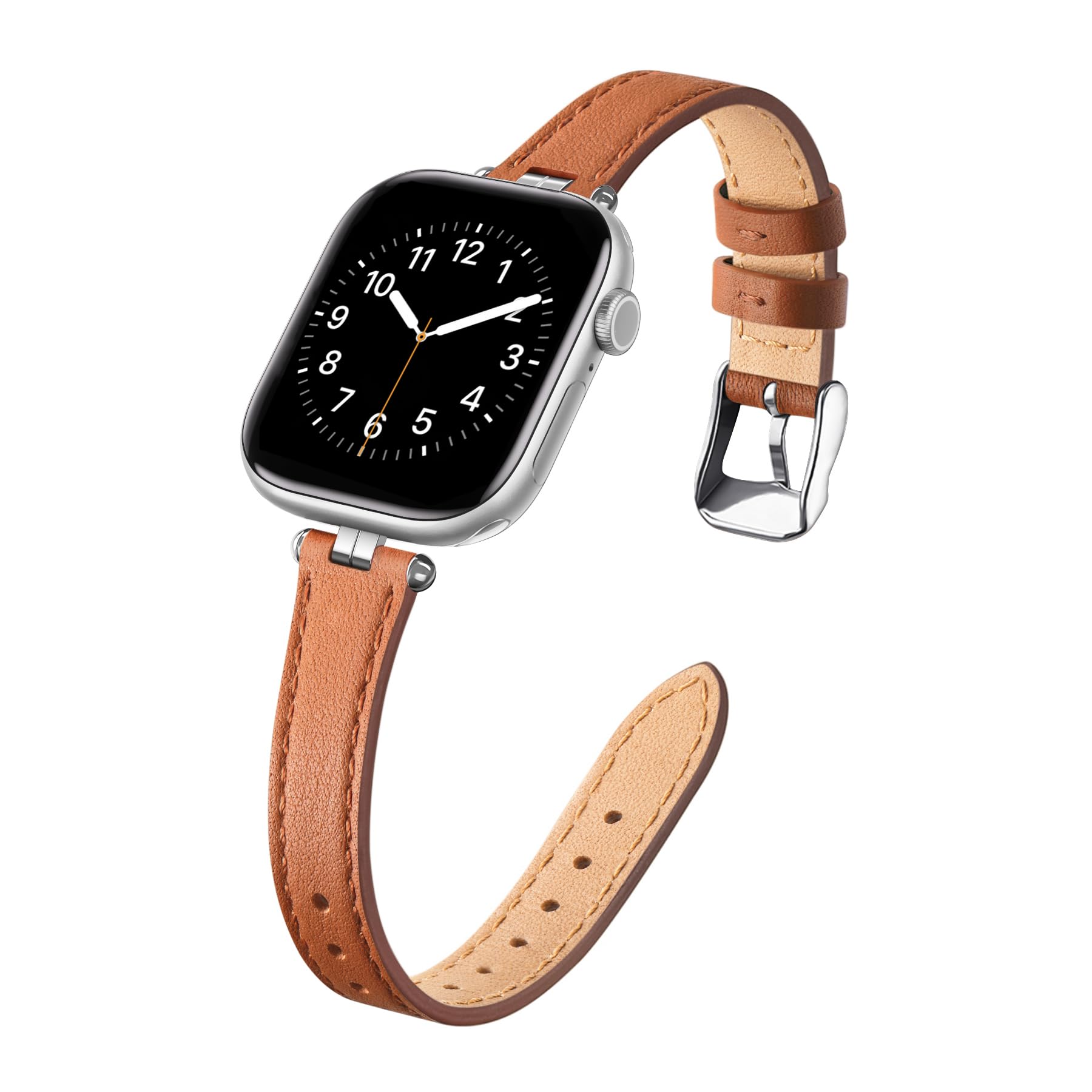 STIROLL Thin Leather Band Compatible with Apple Watch Bands 41mm 40mm 38mm 42mm(Series 11 10) Women, Stylish Top-Grain Leather Strap Slim Wristband